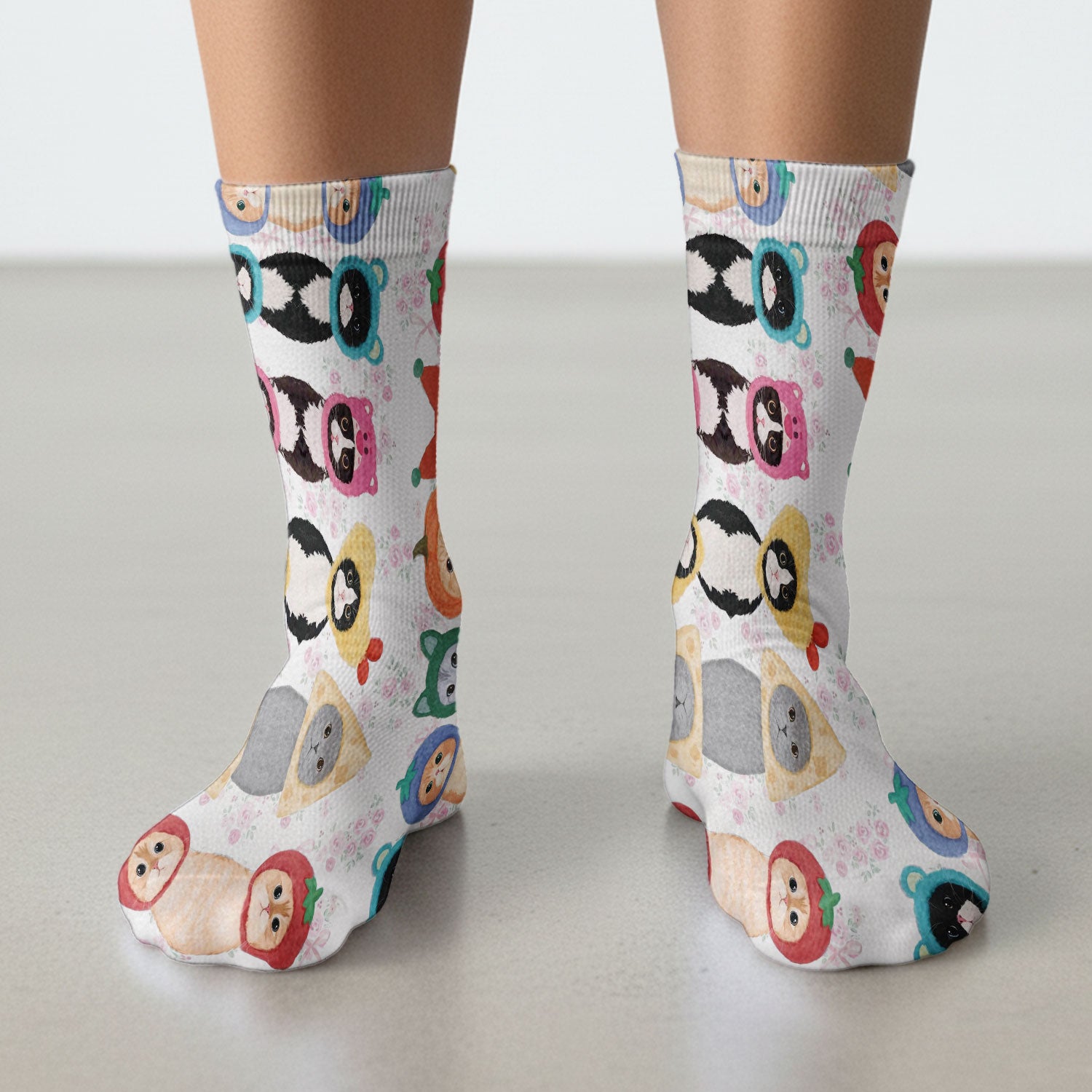 Funny Cartoon Cat Print Socks, Cute Nurse Socks, Adult Socks for Men and Women