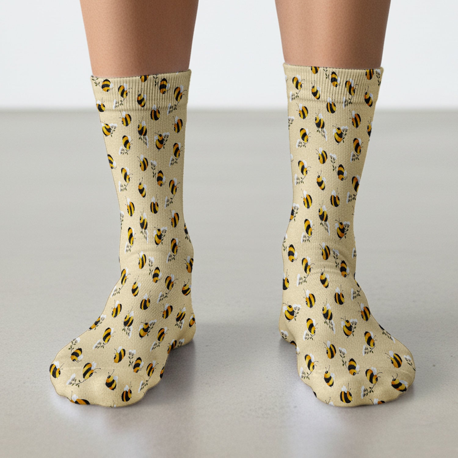 Cute Bumble Bee Blossom Pattern Socks, Adult Socks for Men and Women