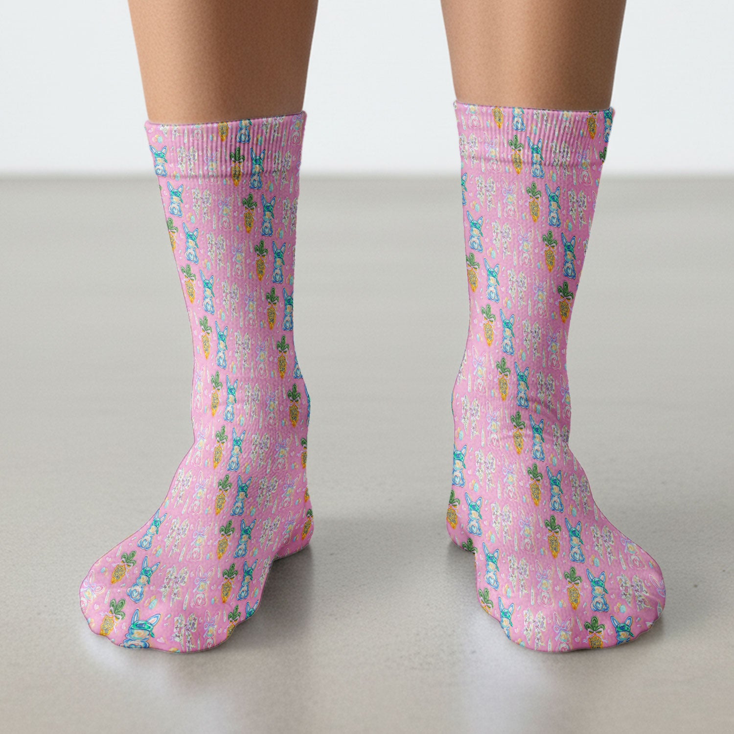 Easter Bunny Carrot Bow Floral Print Socks, Breathable Fabrics Medical Uniform