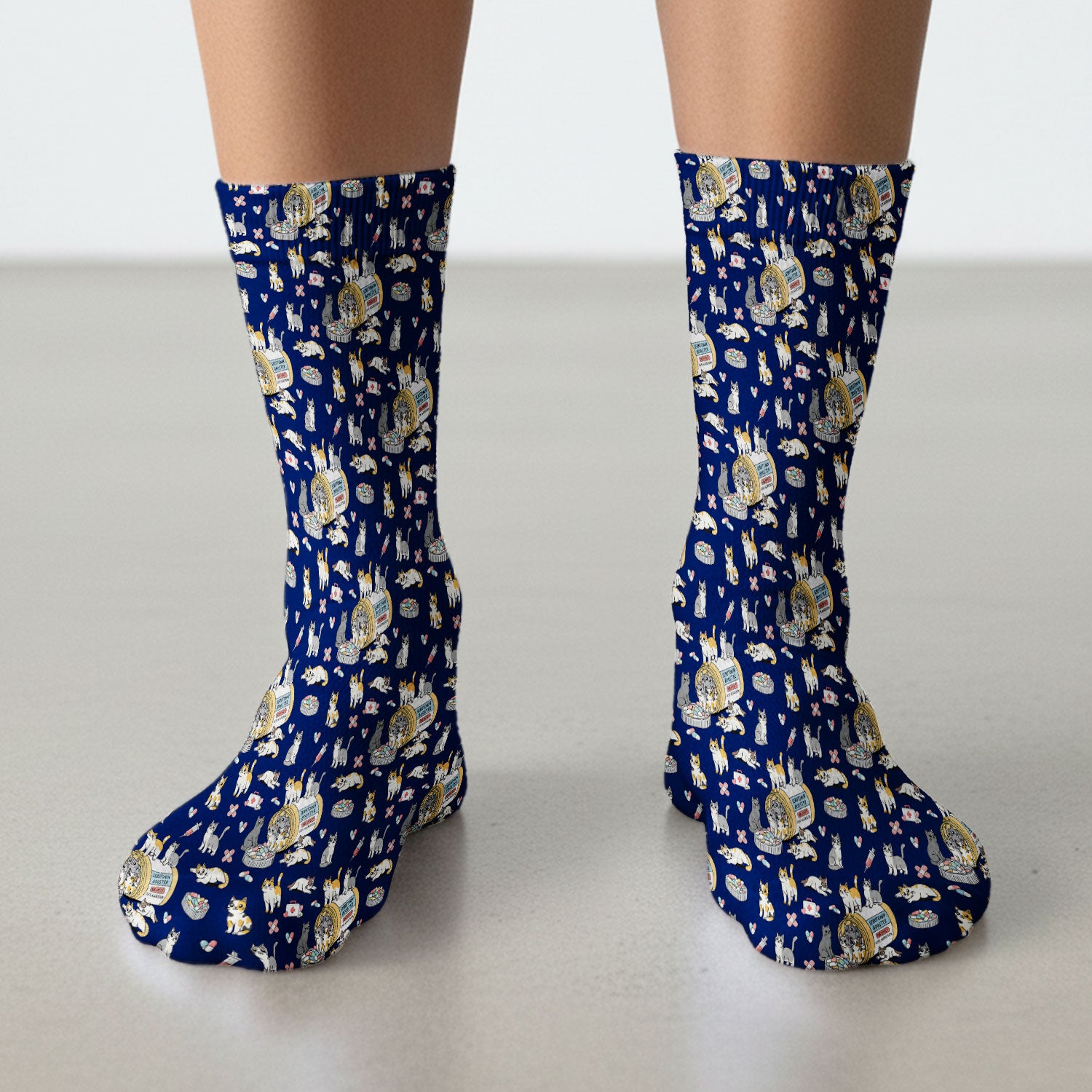 Cute Cat Serotonin Booster Pattern Medical Socks, Breathable Fabrics Medical Uniform