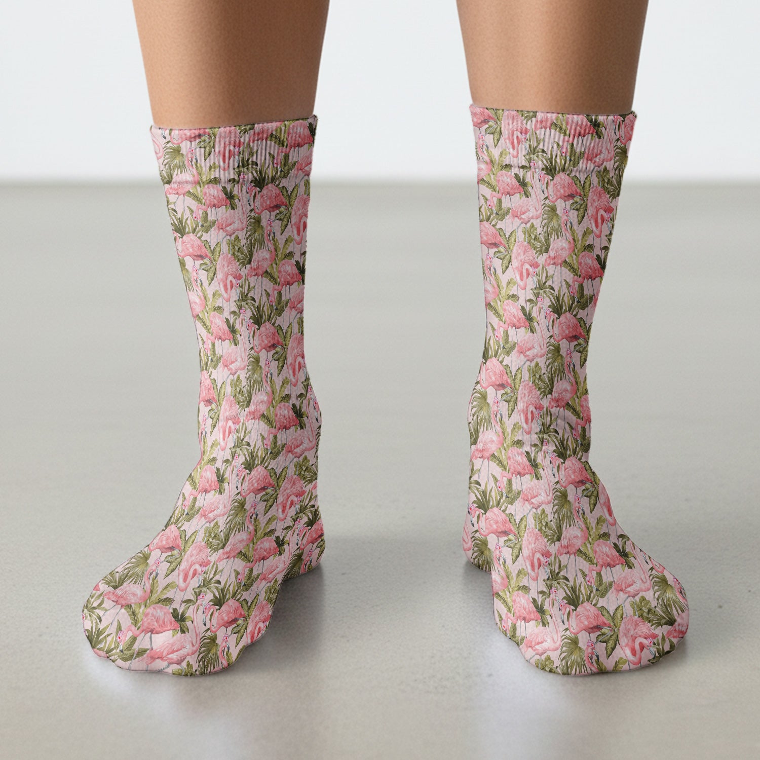 Pink Flamingo Jungle Leaves Pattern Socks, Adult Socks for Men and Women