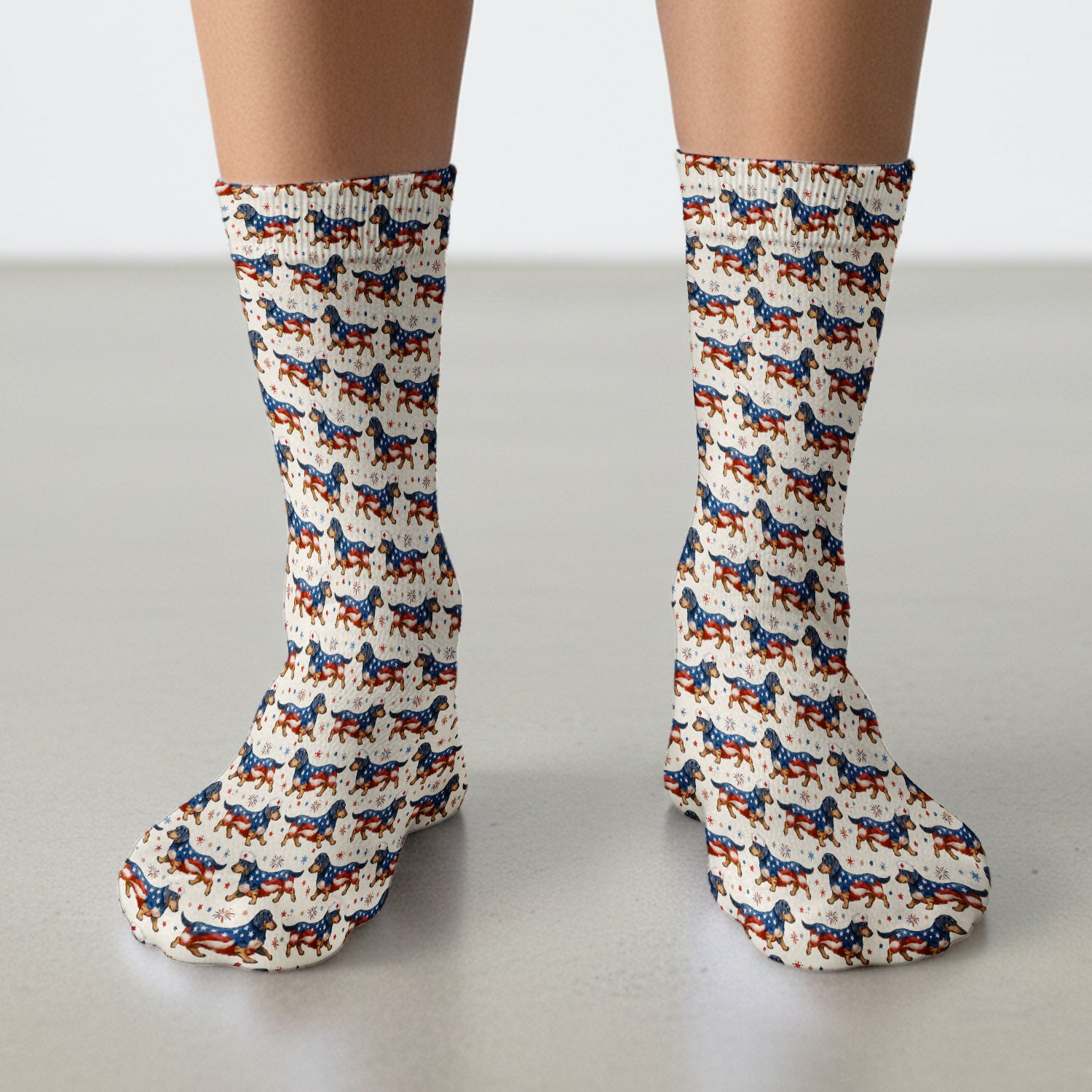 Patriotic Dachshund Dog American Flag Pattern Nurse Socks, Adult Socks for Men and Women