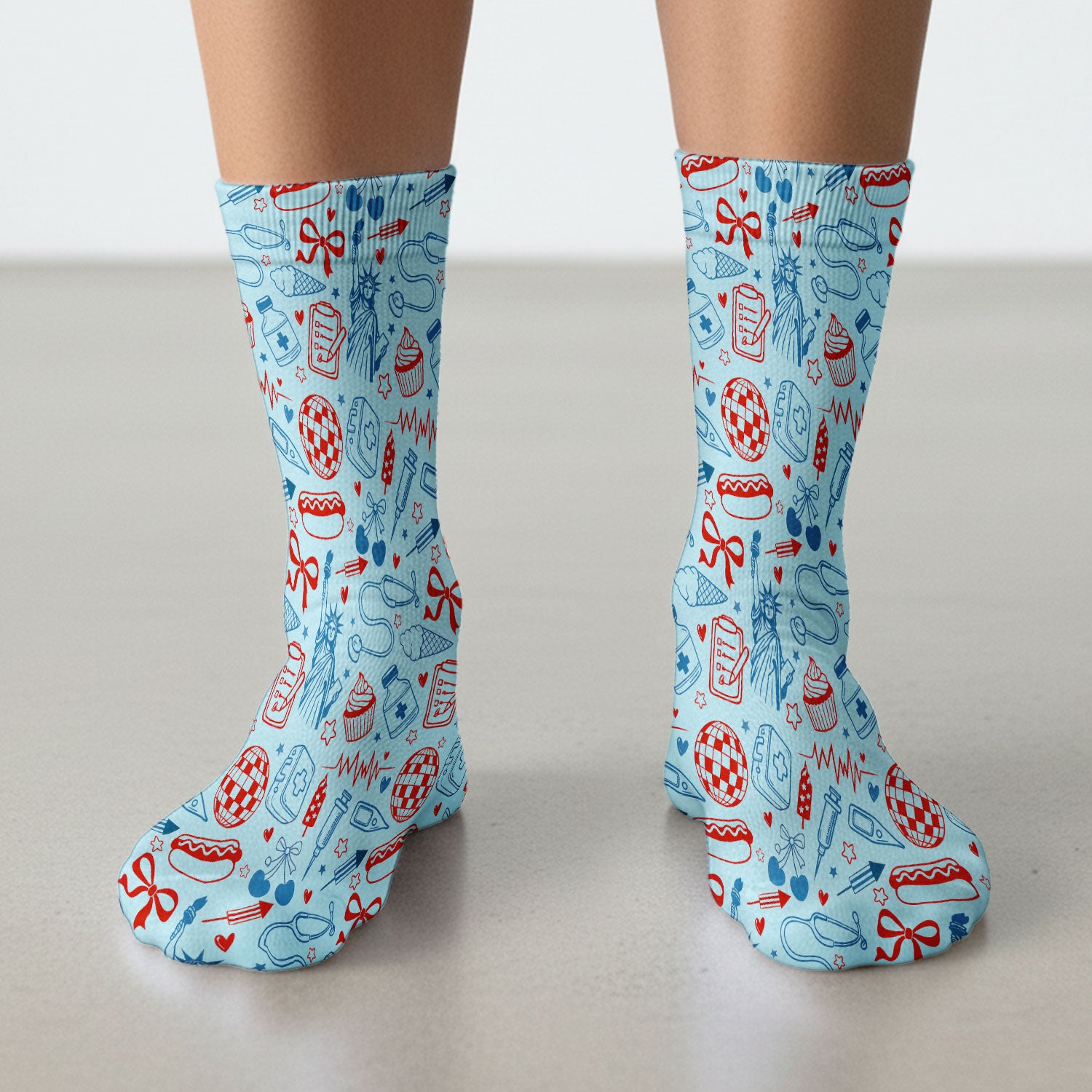 Patriotic Nurse Medical Icons Pattern Print Socks, Adult Socks for Men and Women