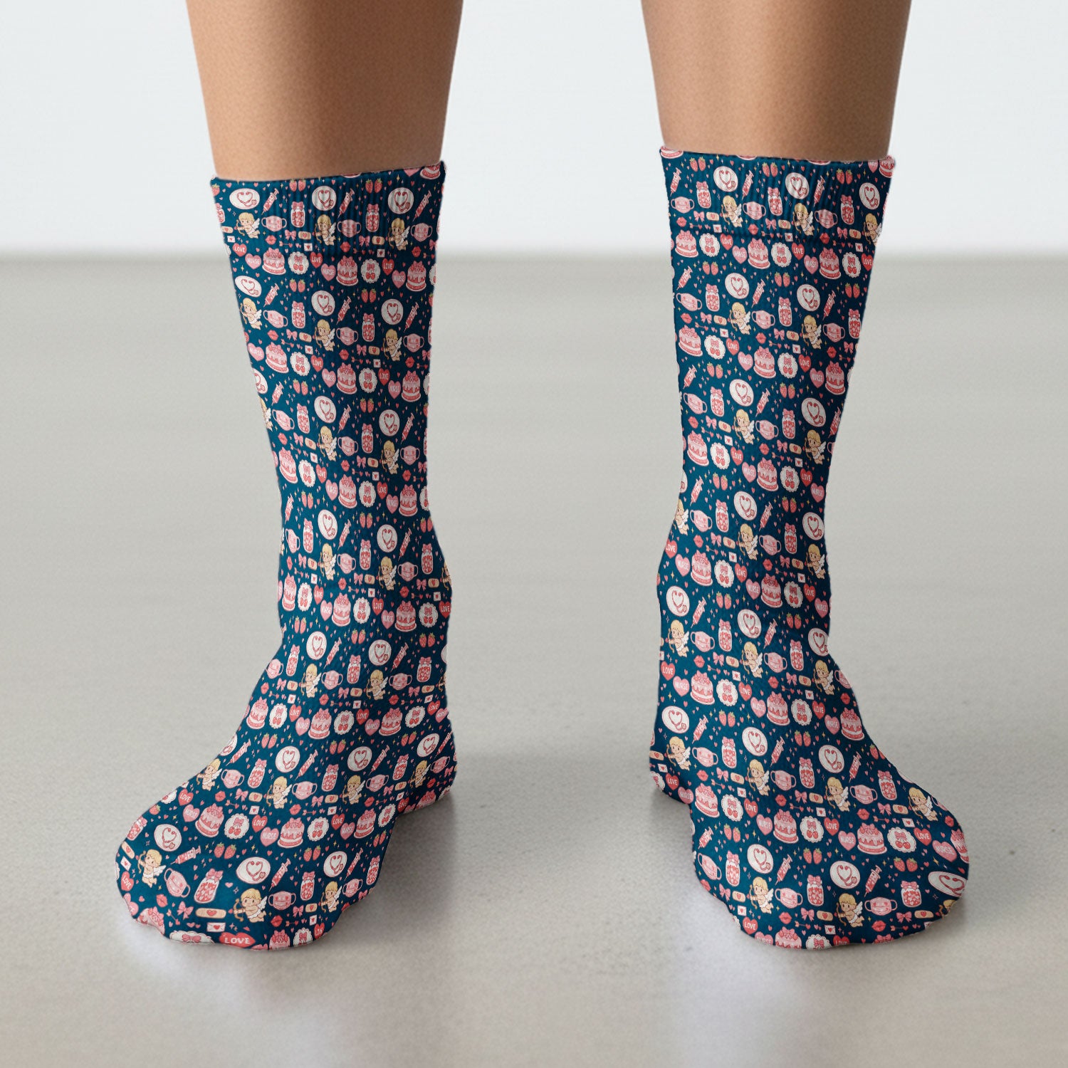 Cupid Nurse Scrub Socks, Cute Love Medical Pattern Sock For Valentine, Breathable Fabrics Nursing Uniform