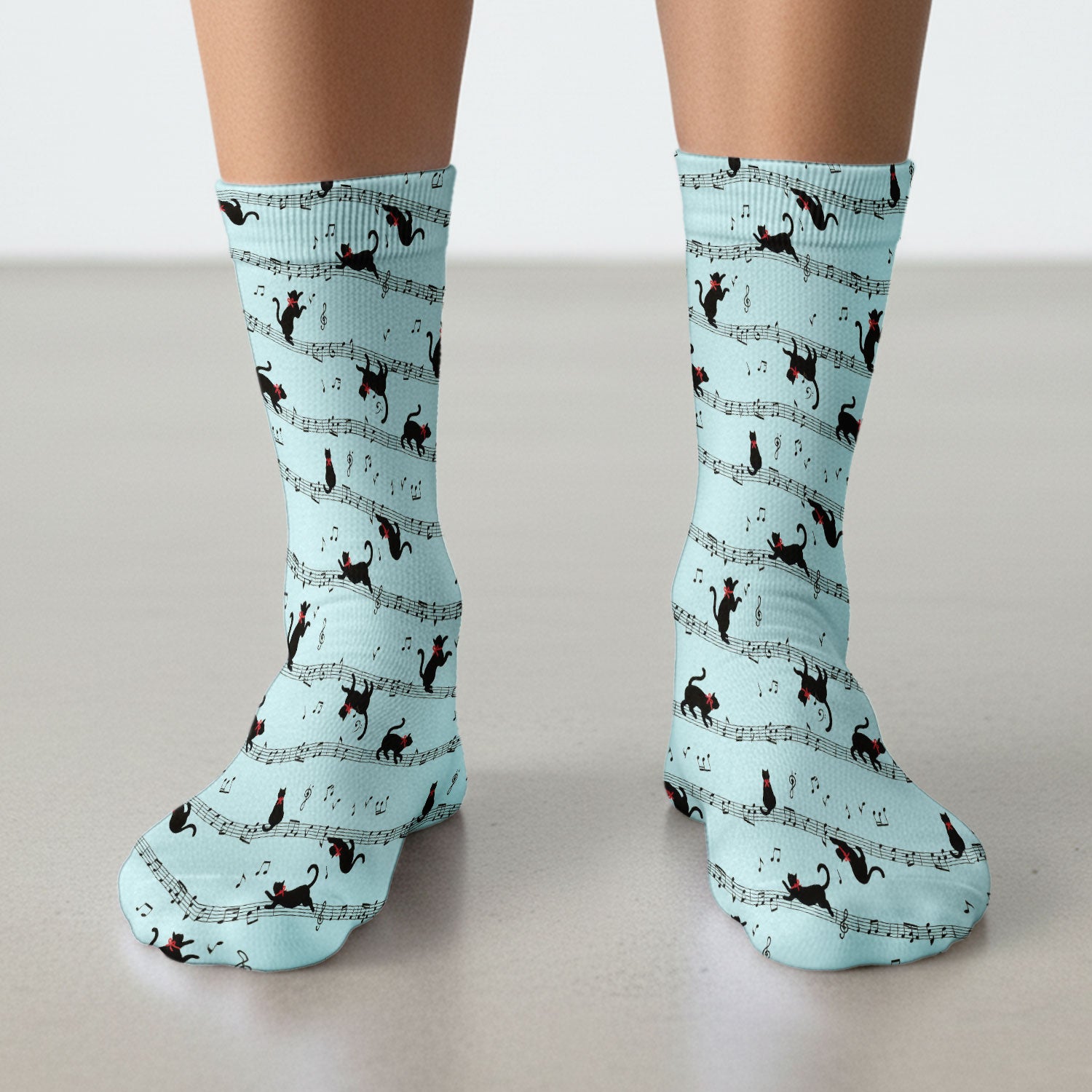 Cute Dancing Black Cat Music Staff Pattern Scrub Socks, Socks for Nurse Doctor