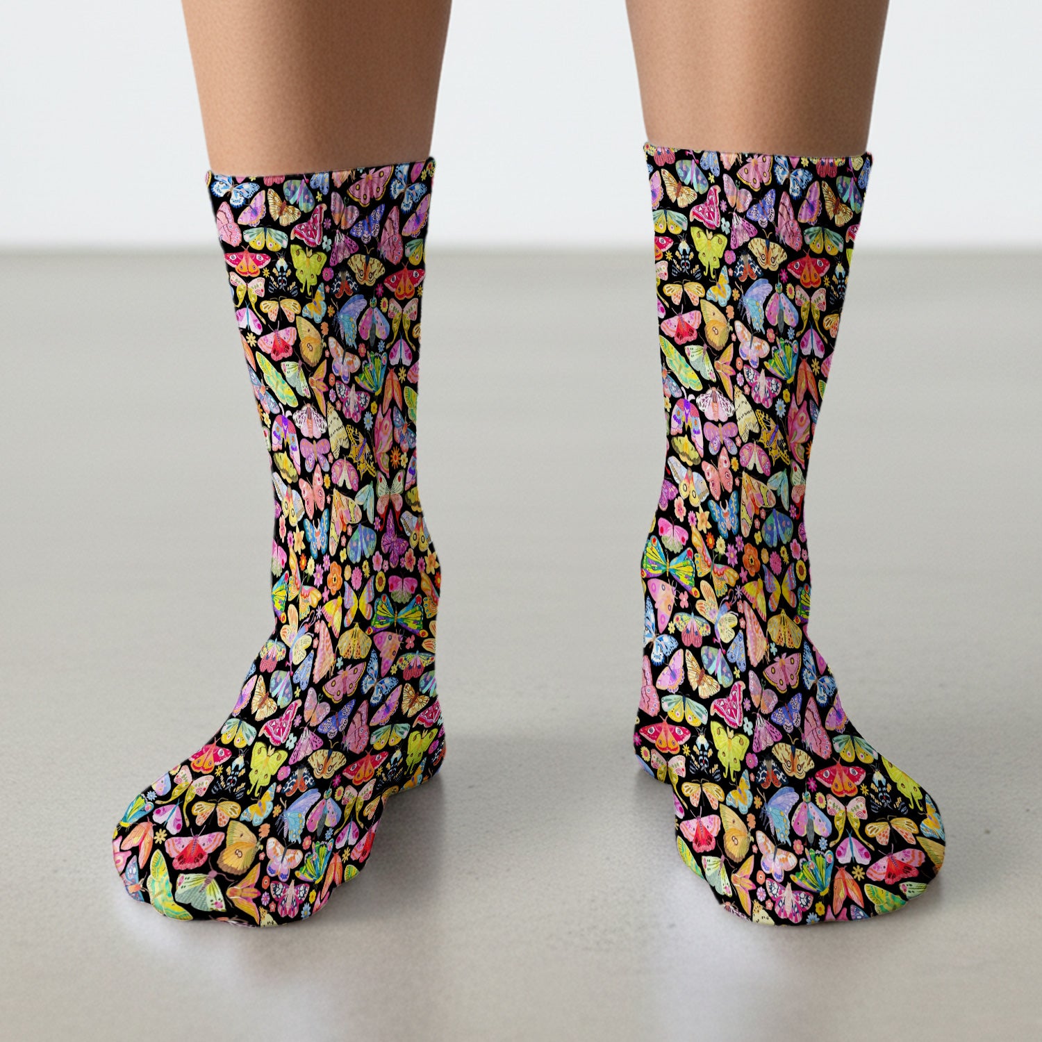 Cute Bright Butterfly Moth Floral Socks, Breathable Fabrics Medical Uniform