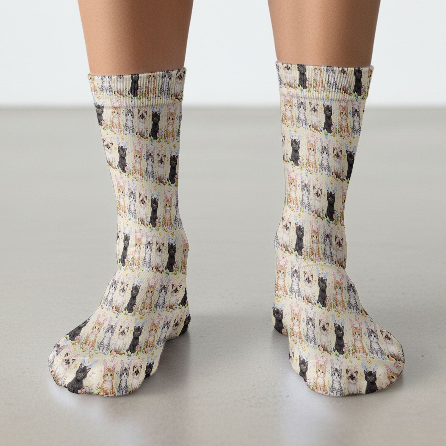 Easter Kitten Bunny Ears Pattern Socks, Adult Socks for Men and Women