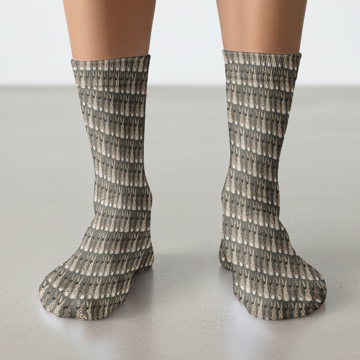 Vintage Bunny Pattern Beige Socks, Breathable Fabrics Medical Uniform