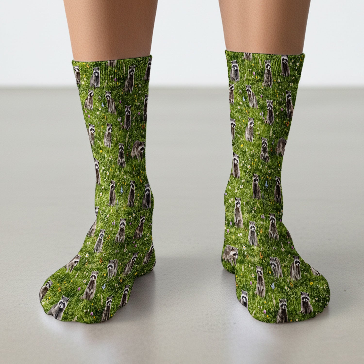 Raccoon Meadow Print Socks, Adult Socks for Men and Women