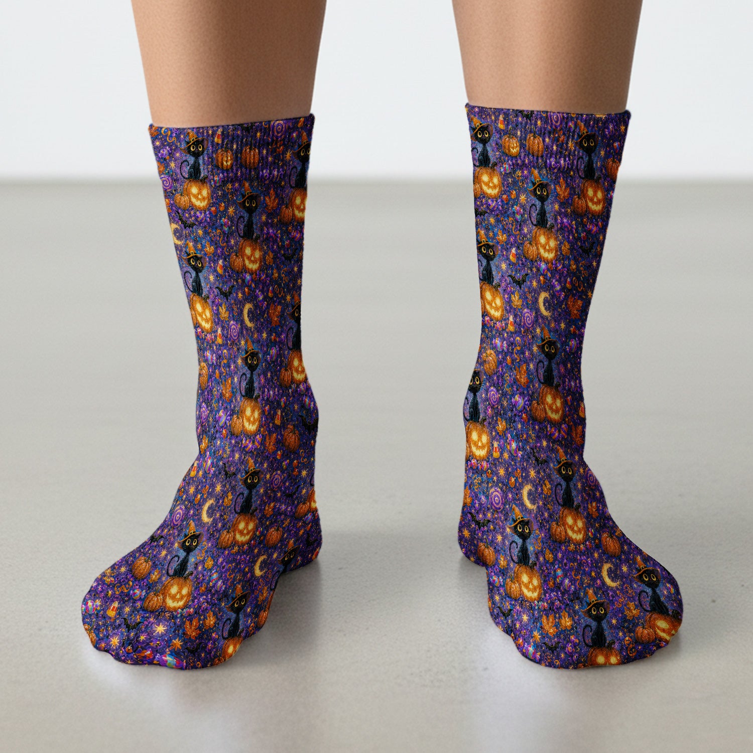 Mystical Halloween Witch Cat Socks, Adult Socks for Men and Women