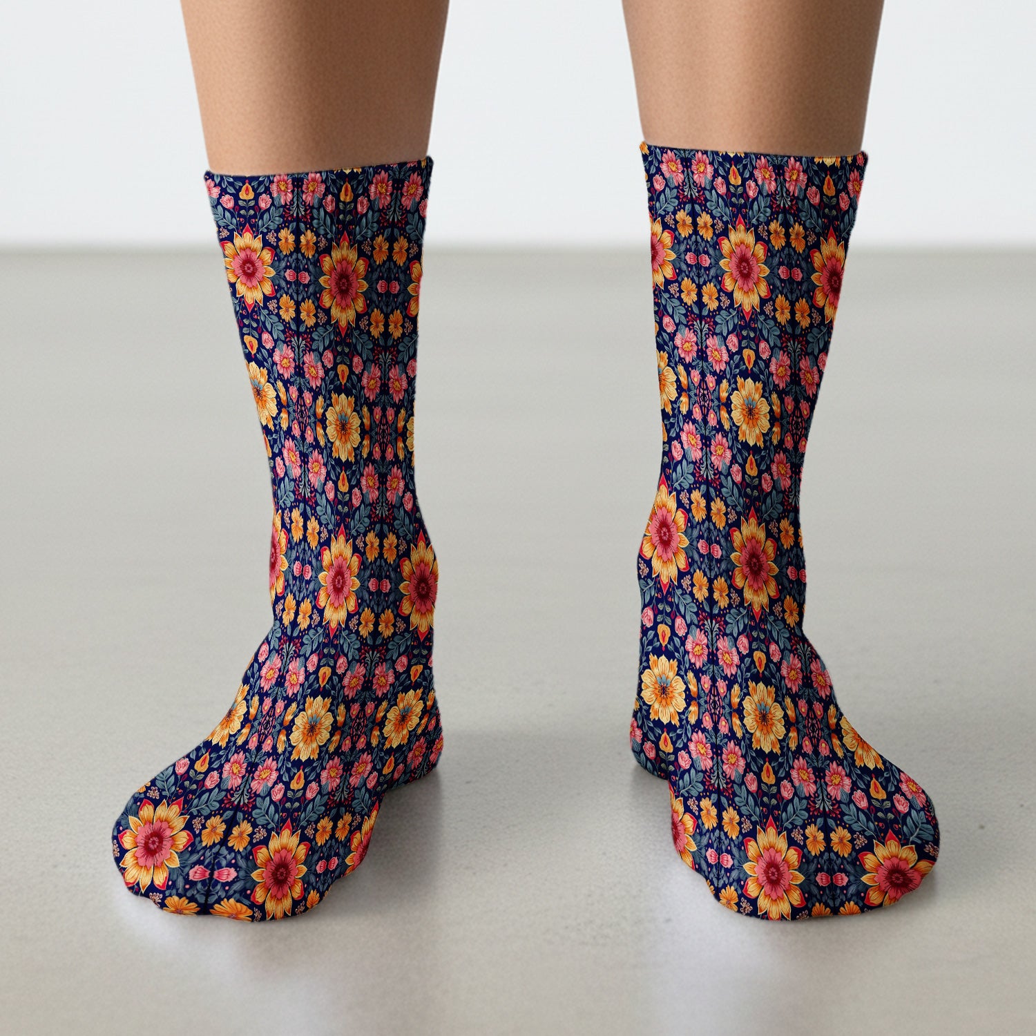 Elegant Dark Floral Pattern Socks, Adult Socks for Men and Women