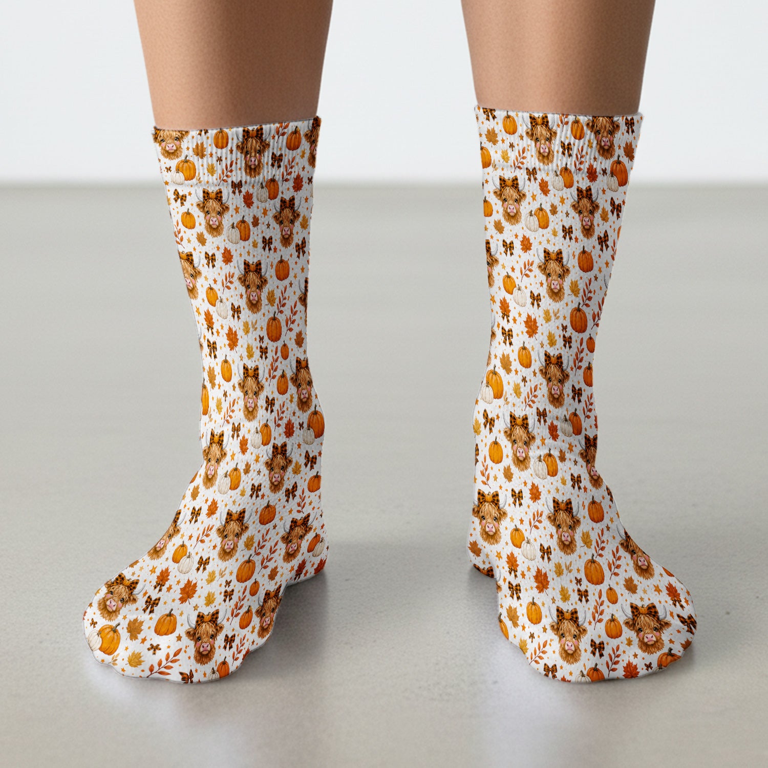 Cute Fall Highland Cow Socks, Adult Socks for Men and Women