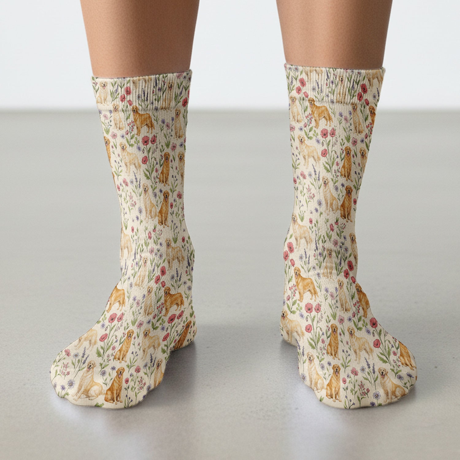 Cute Golden Retriever Floral Pattern Socks, Socks for Nurse Doctor
