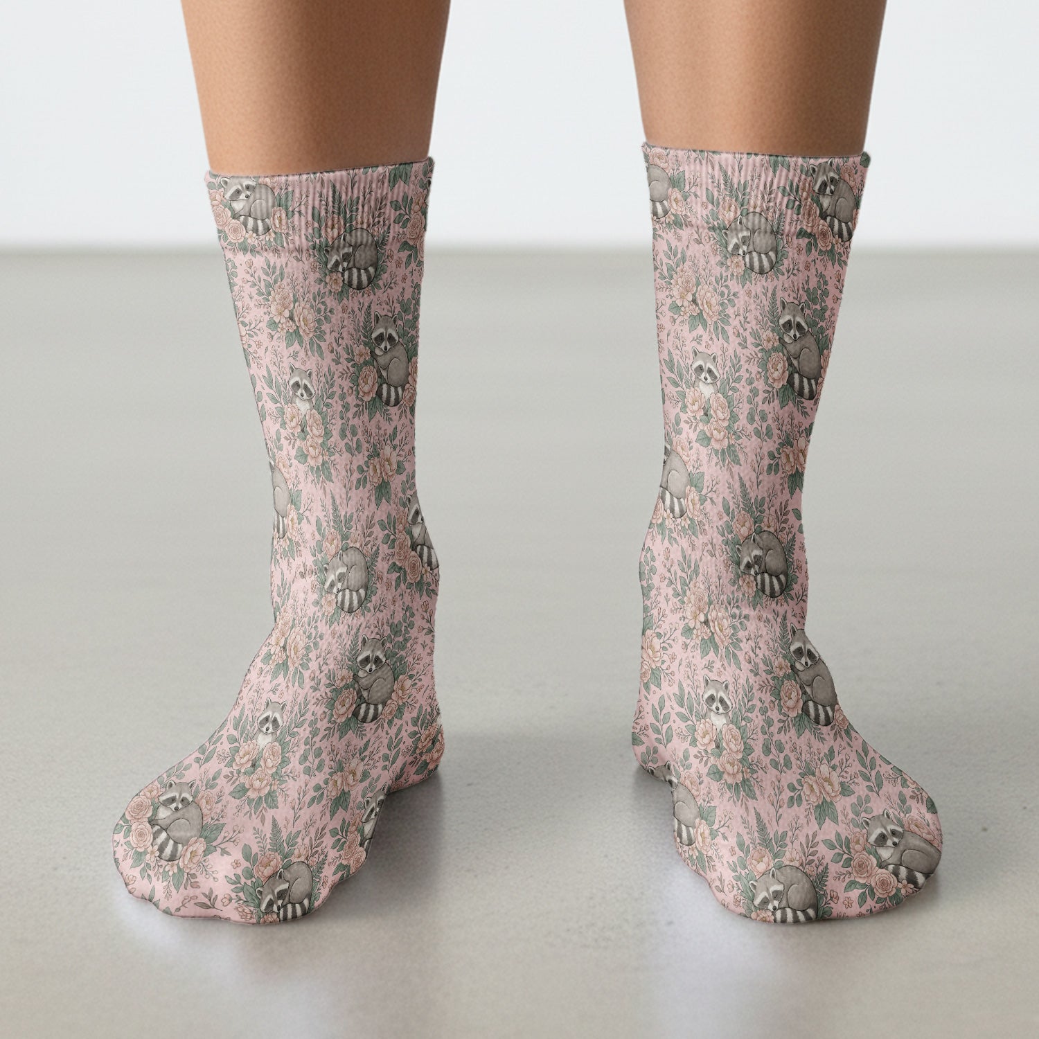Sleeping Raccoon Rose Garden Pattern Socks, Breathable Fabrics Medical Uniform