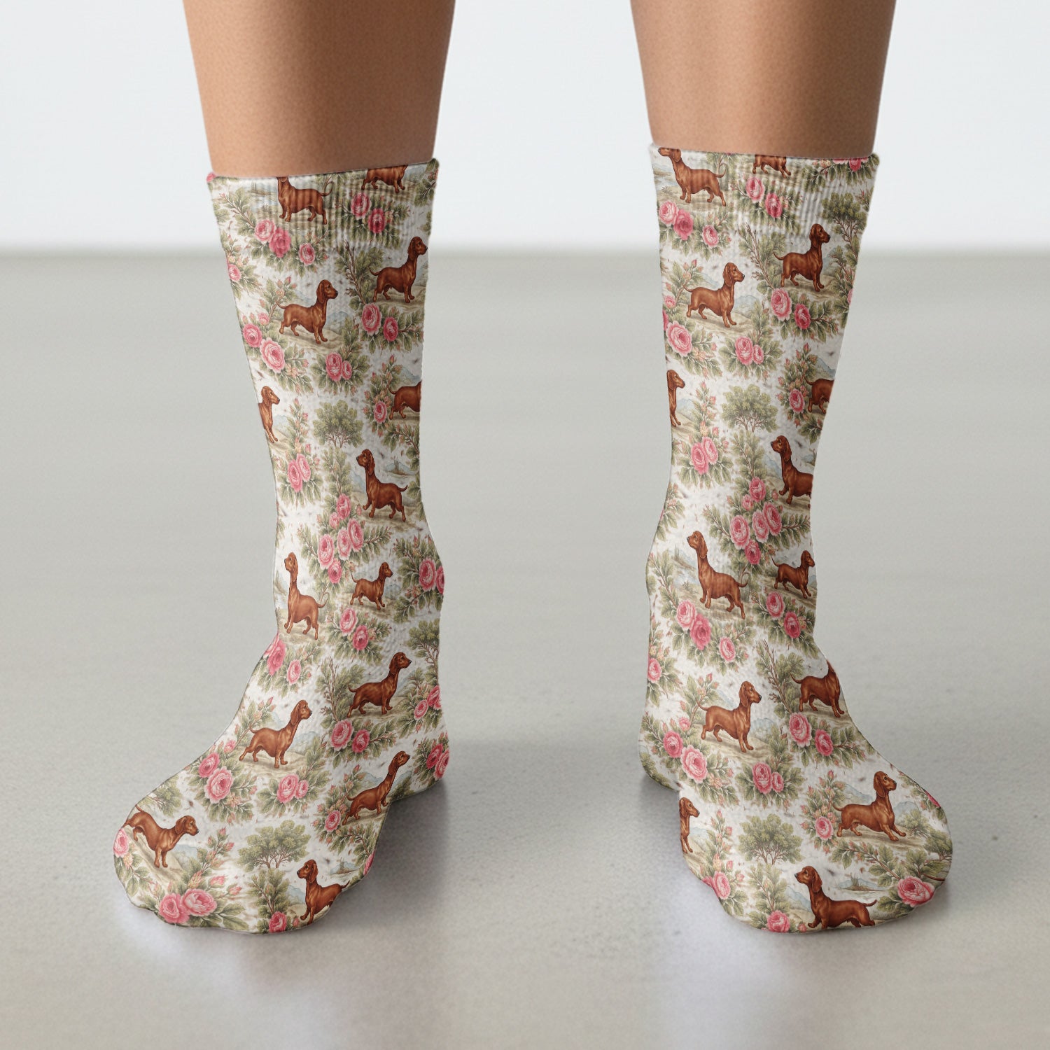 Vintage Dachshund Rose Floral Pattern Socks, Adult Socks for Men and Women