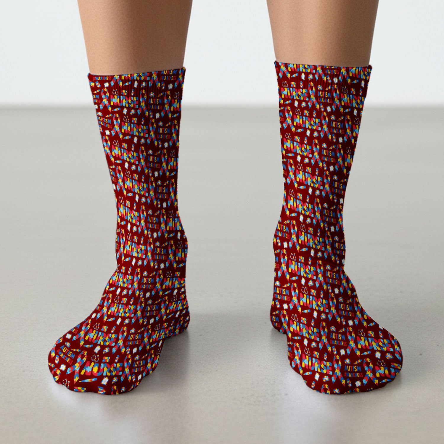 Autism Awareness Nurse Puzzle Ribbon Print Socks, Breathable Fabrics Medical Uniform