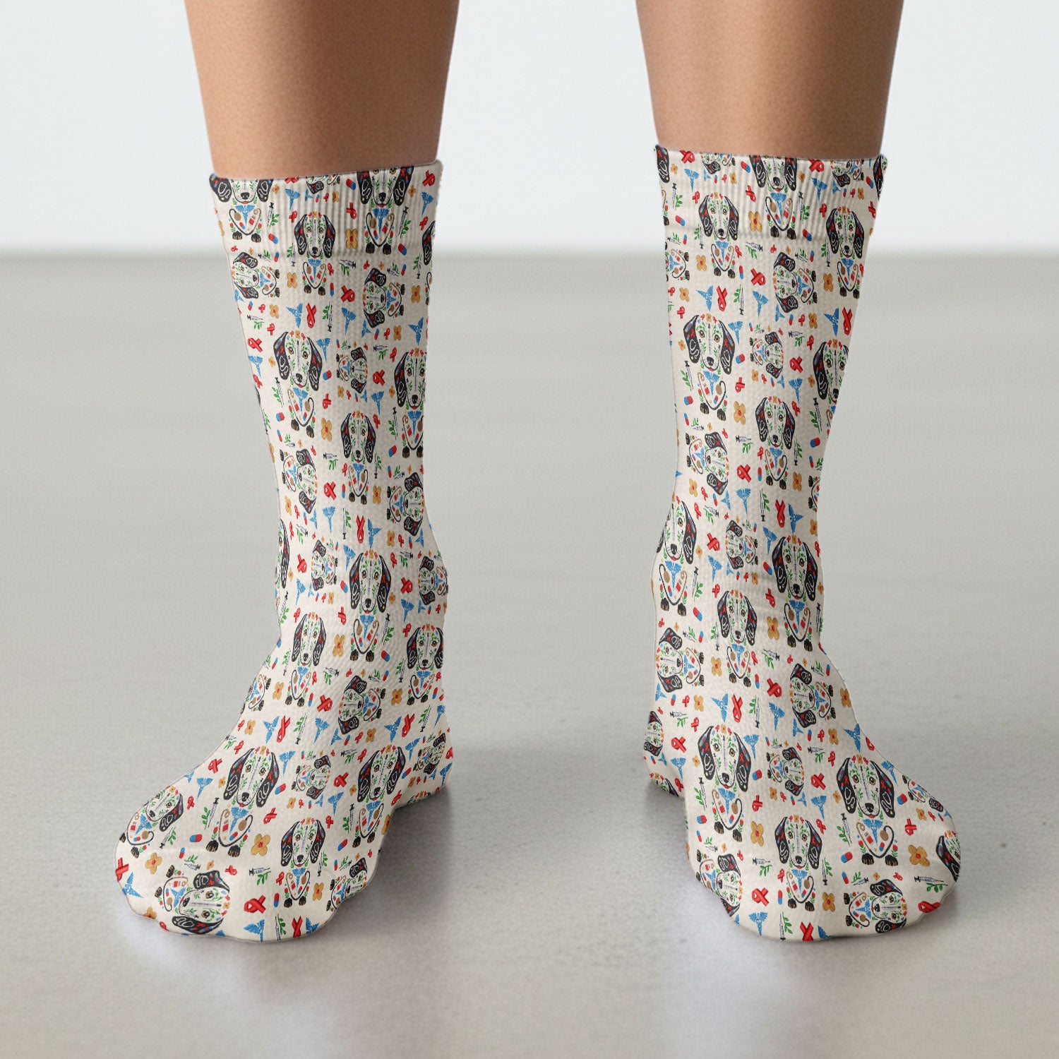 Dachshund Medical Icon Pattern Socks, Socks for Nurse Doctor