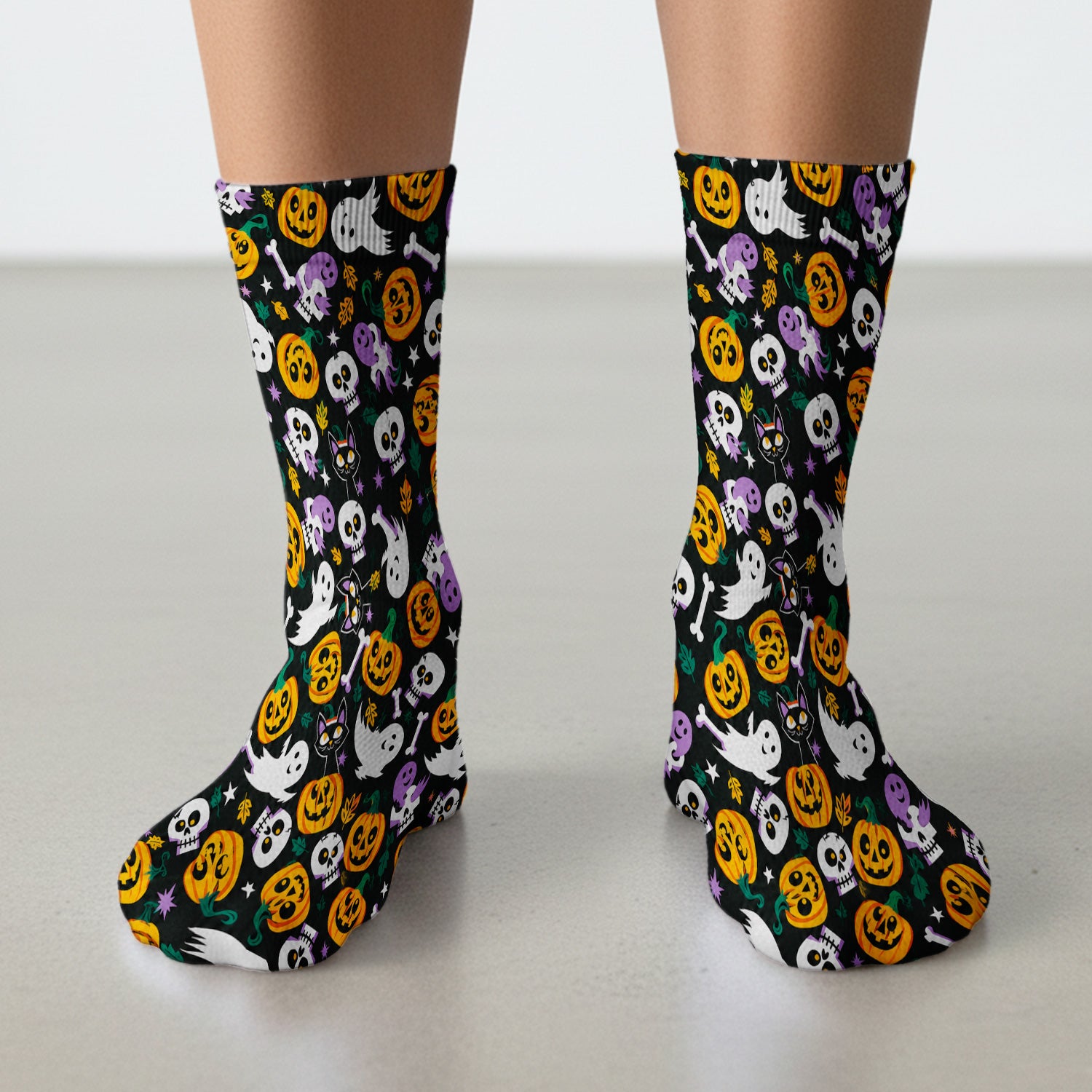 Spooky Pumpkin Ghost Print Socks, Adult Socks for Men and Women