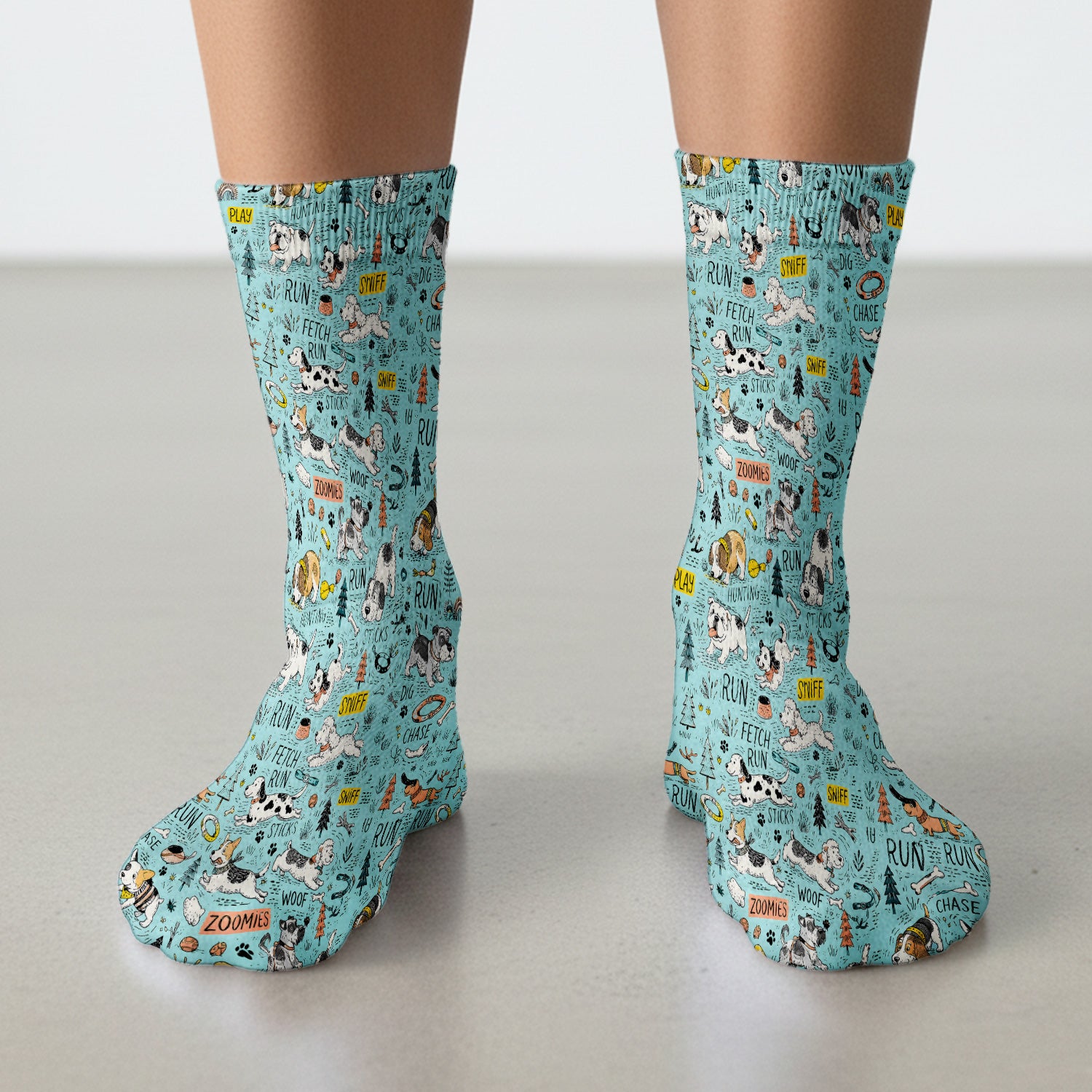 Playful Cartoon Puppy Adventure Pattern Socks, Adult Socks for Men and Women