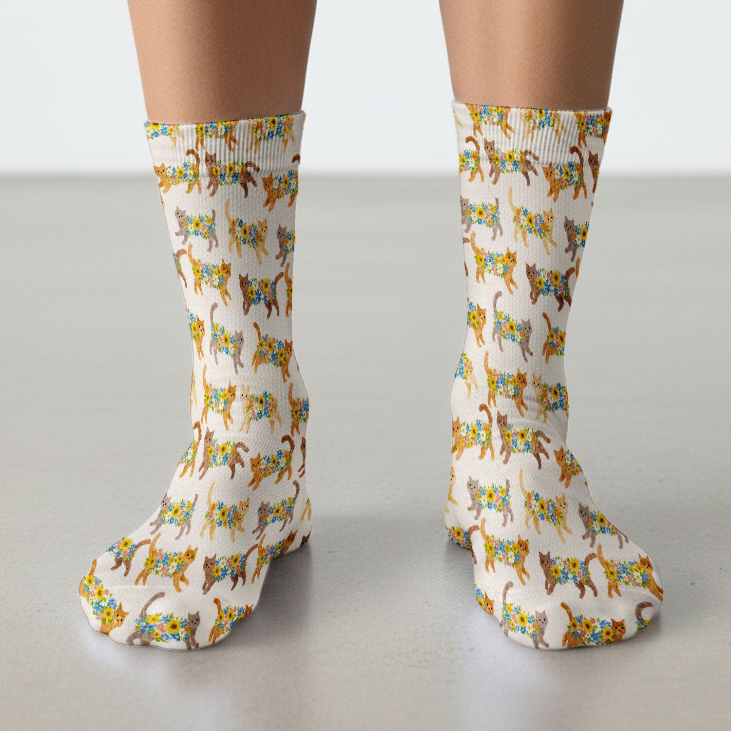 Cute Flower Filled Cat Pattern Socks, Socks for Nurse Doctor