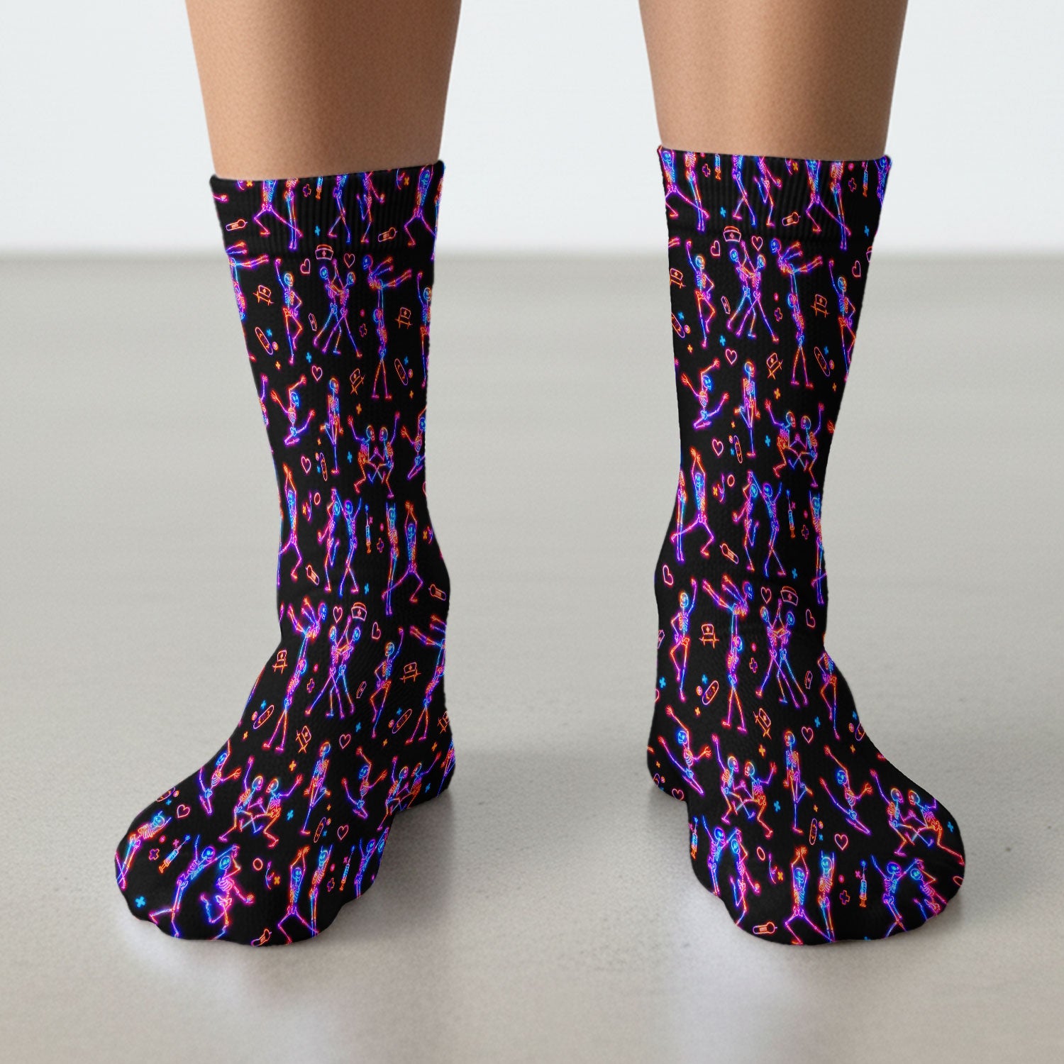 Neon Dancing Skeleton Medical Pattern Socks, Adult Socks for Men and Women
