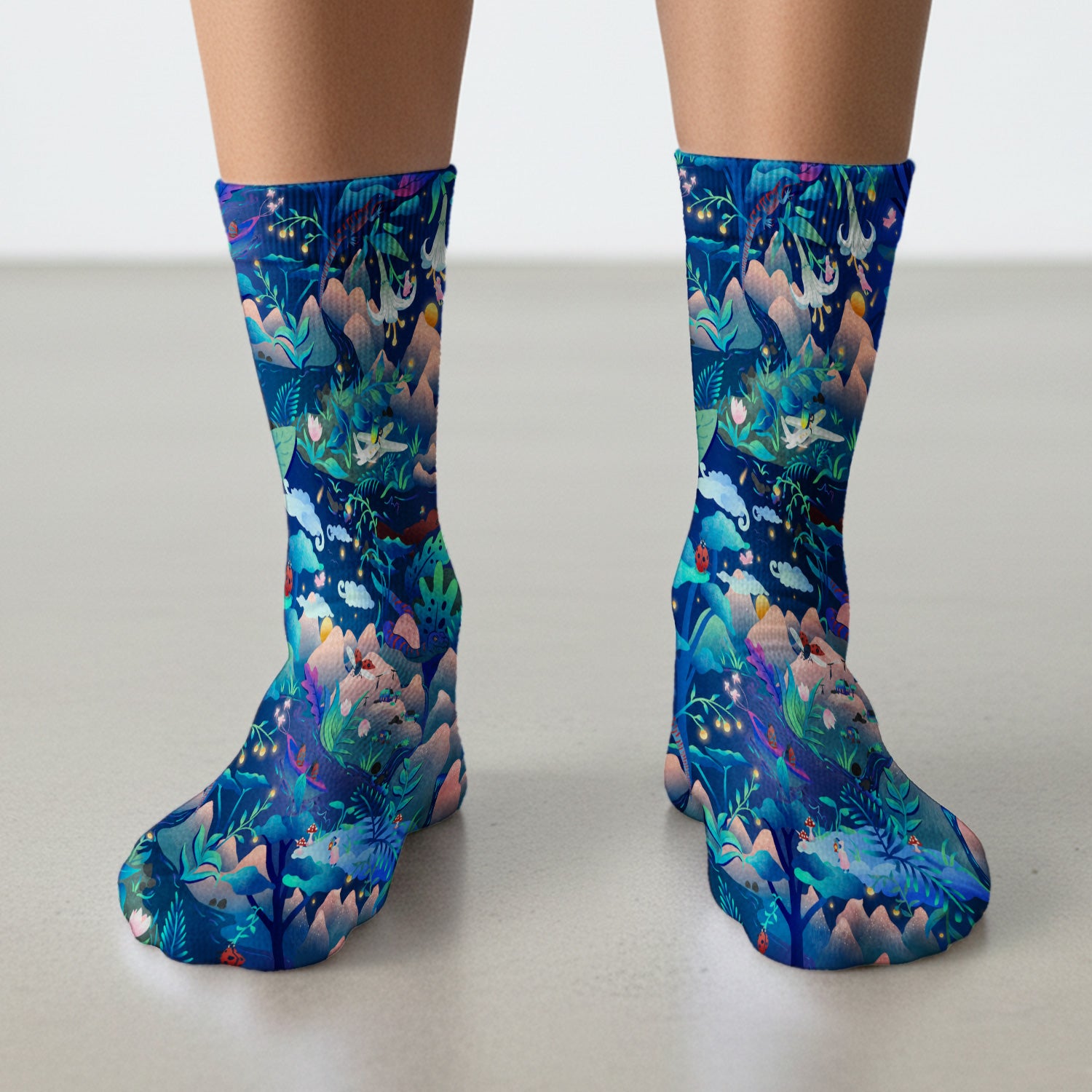 Whimsical Mountain Bug Print Socks, Adult Socks for Men and Women