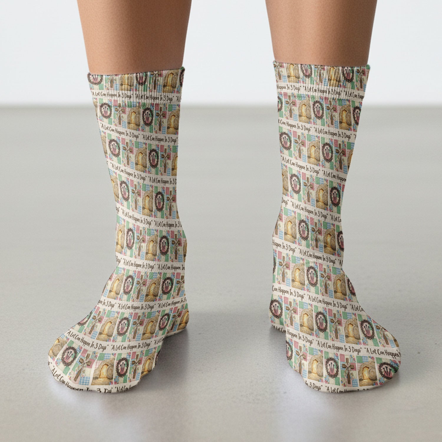 Christian Easter Cross Print Socks, Adult Socks for Men and Women