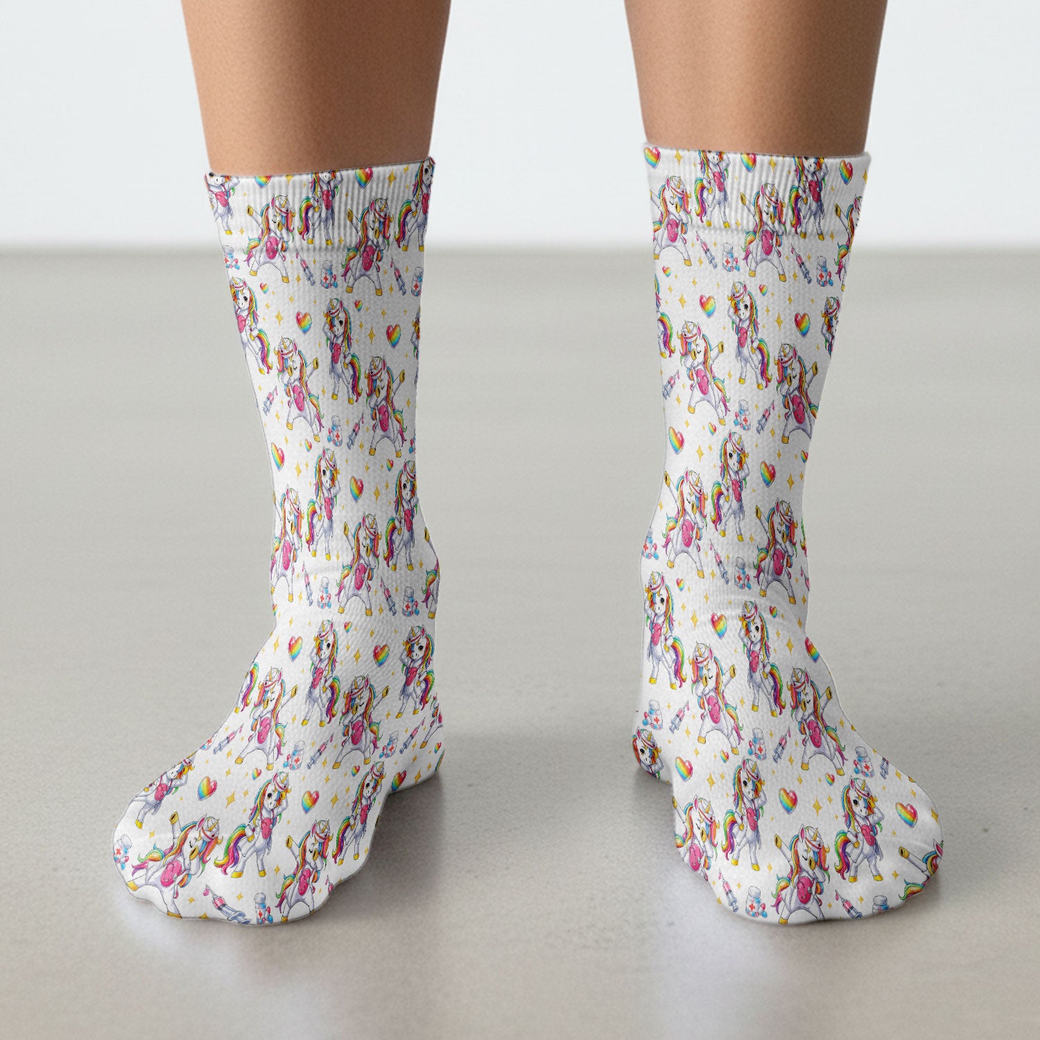 Playful Nurse Unicorn Rainbow Pattern Medical Socks, Socks for Nurse Doctor