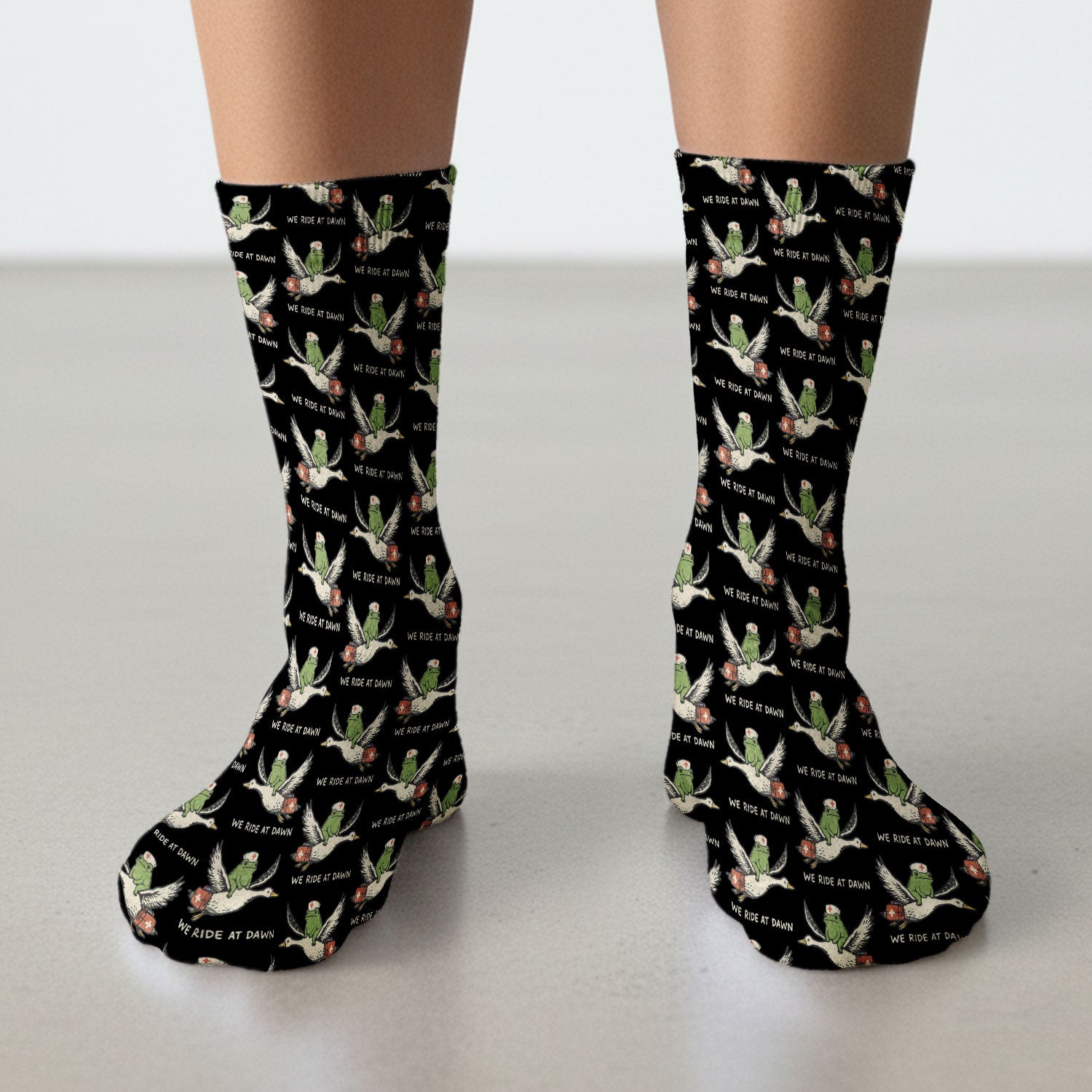 Funny Frog Riding Goose Nurse Pattern Socks, Breathable Fabrics Medical Uniform