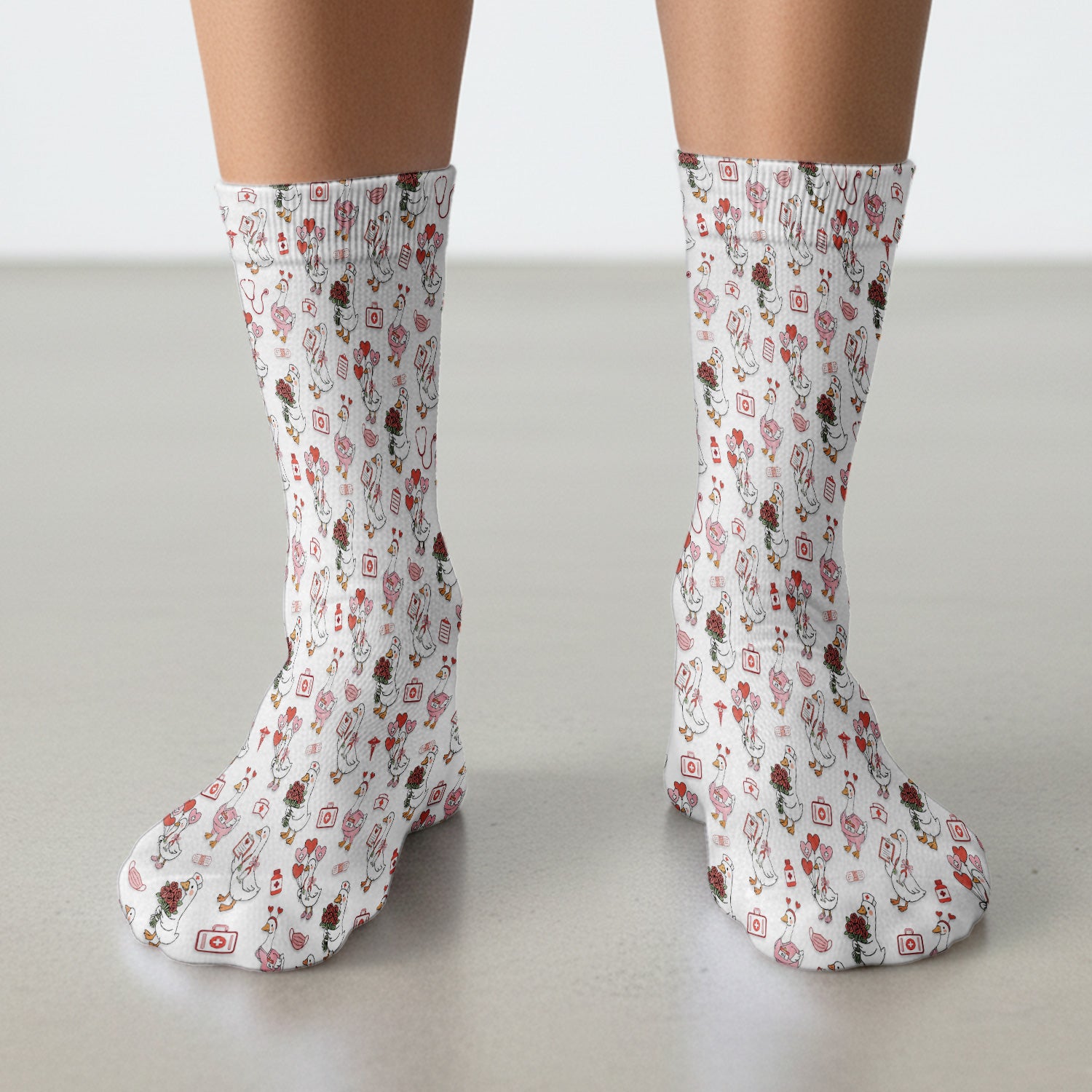 Cute Goose Nurse Medical Pattern Socks, Adult Socks for Men and Women