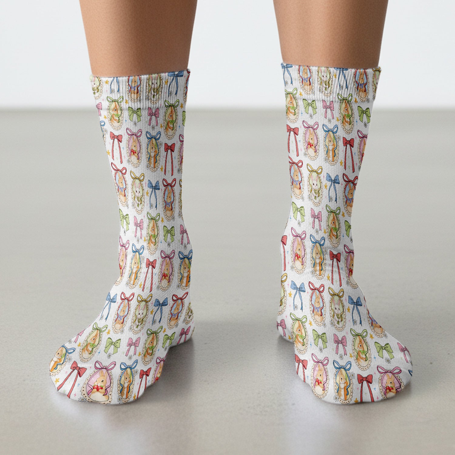 Cute Easter Bunny Cameo Colorful Bow Patternl Socks, Socks for Nurse Doctor