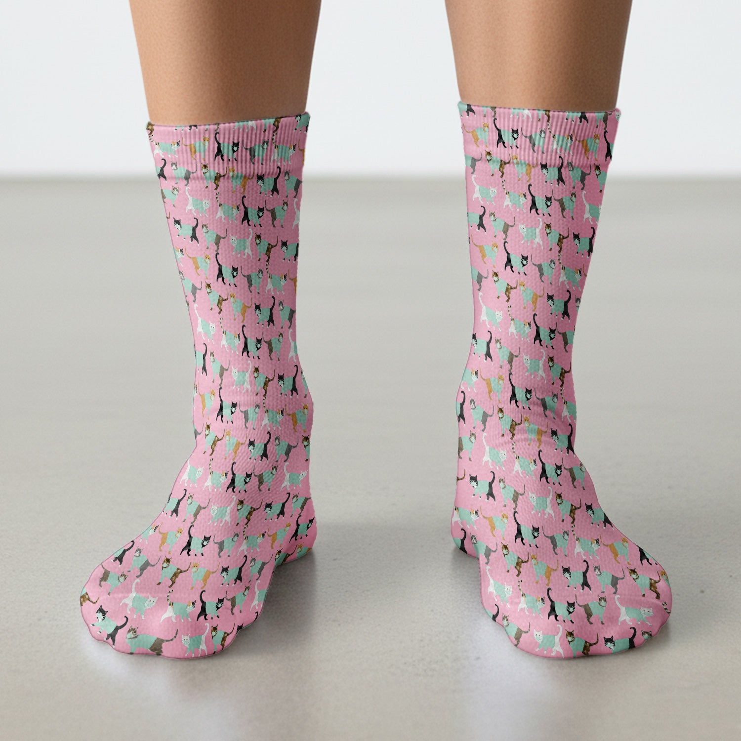 Playful Cat Nurse All Over Print Socks, Breathable Fabrics Medical Uniform