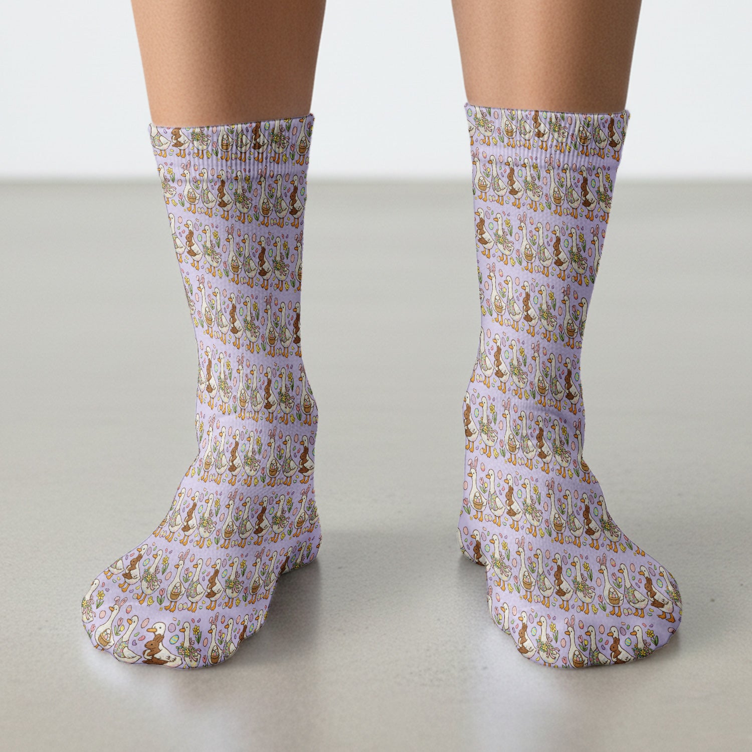 Easter Theme Duck and Bunny Egg Floral Print Socks, Breathable Fabrics Medical Uniform