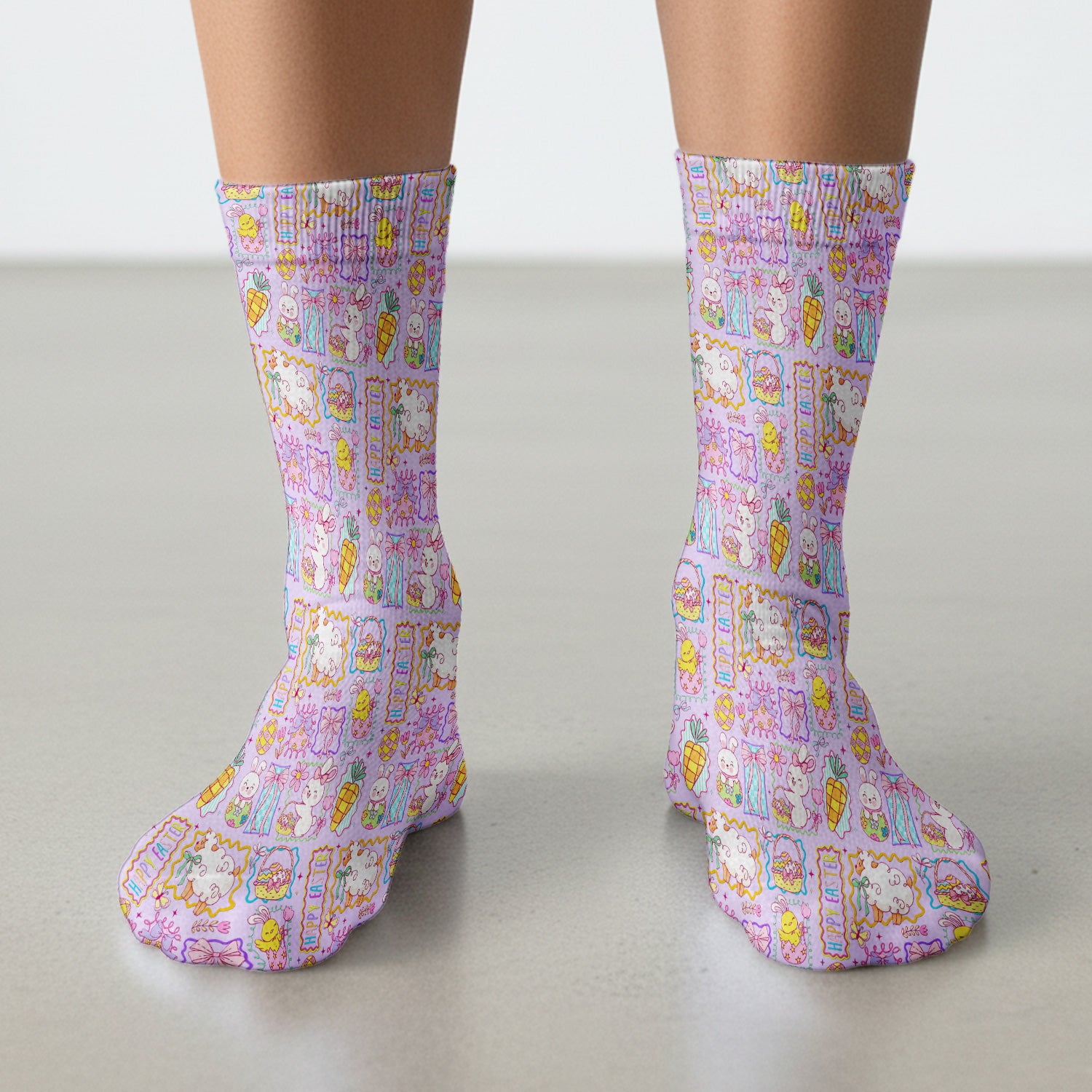 Cute Easter Bunny Egg and Bow Print Socks, Breathable Fabrics Medical Uniform