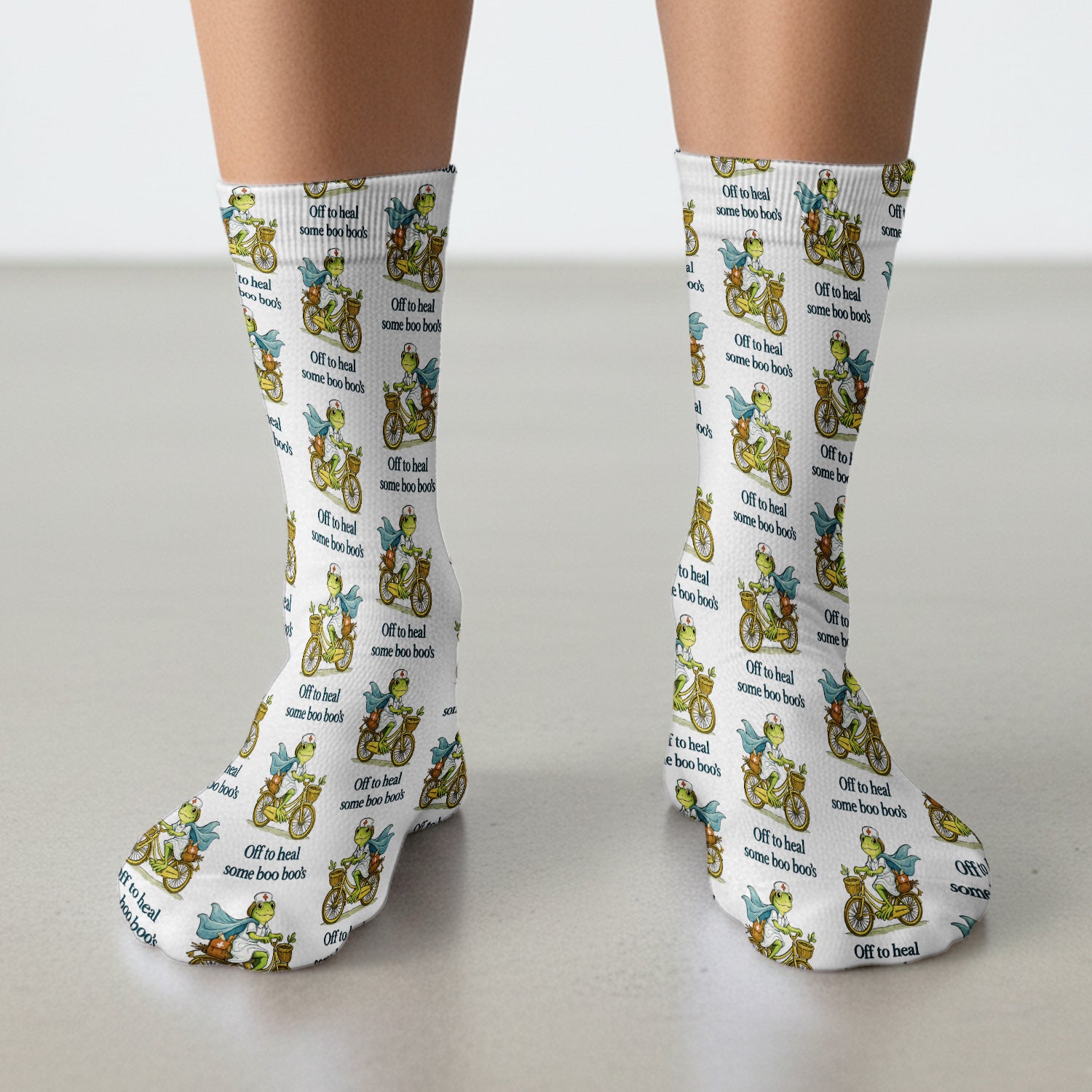 Funny Frog Nurse Cycling Pattern Socks, Breathable Fabrics Medical Uniform
