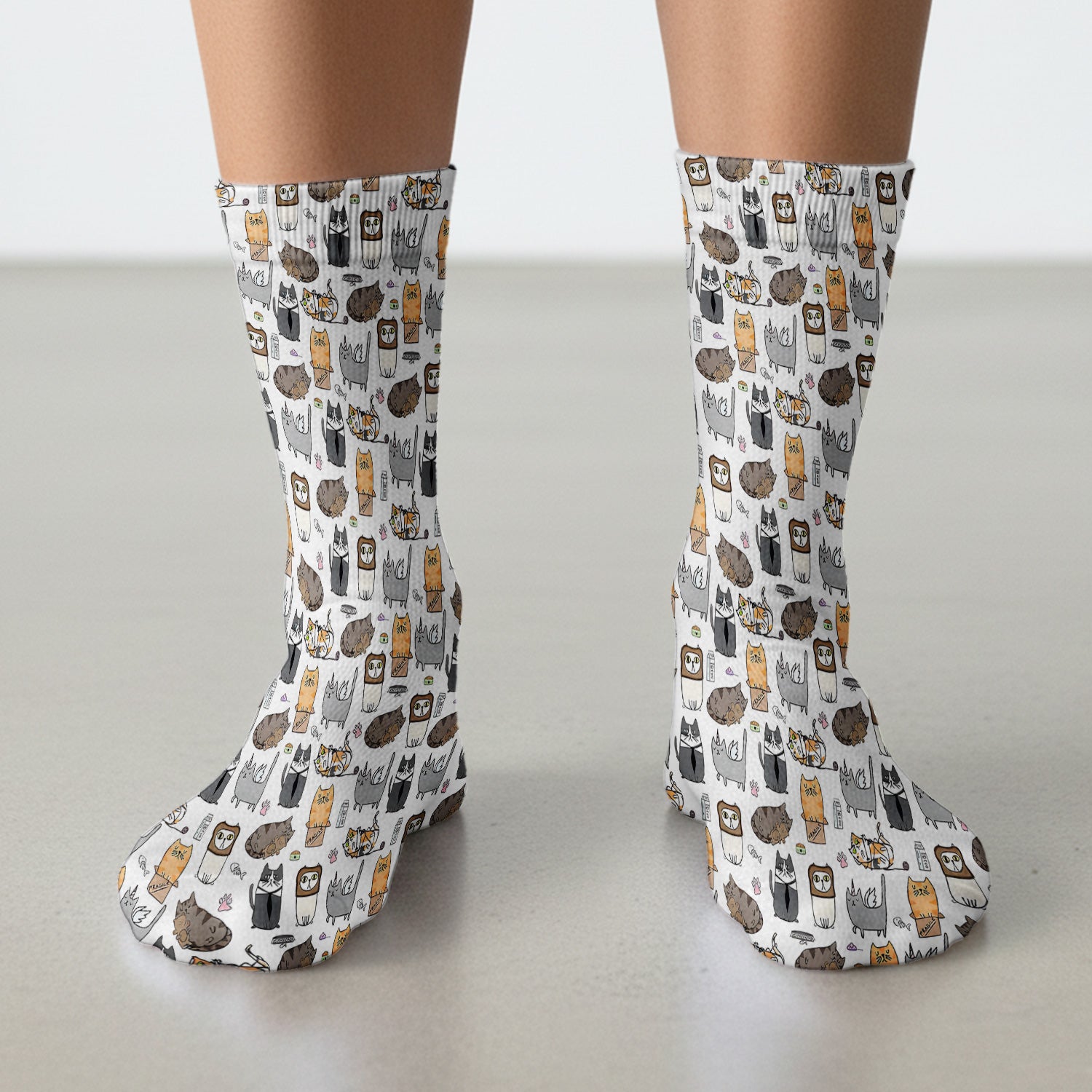 Lazy Cat Doodle Pattern Socks, All Over Cozy Kitty Nurse Socks for Women