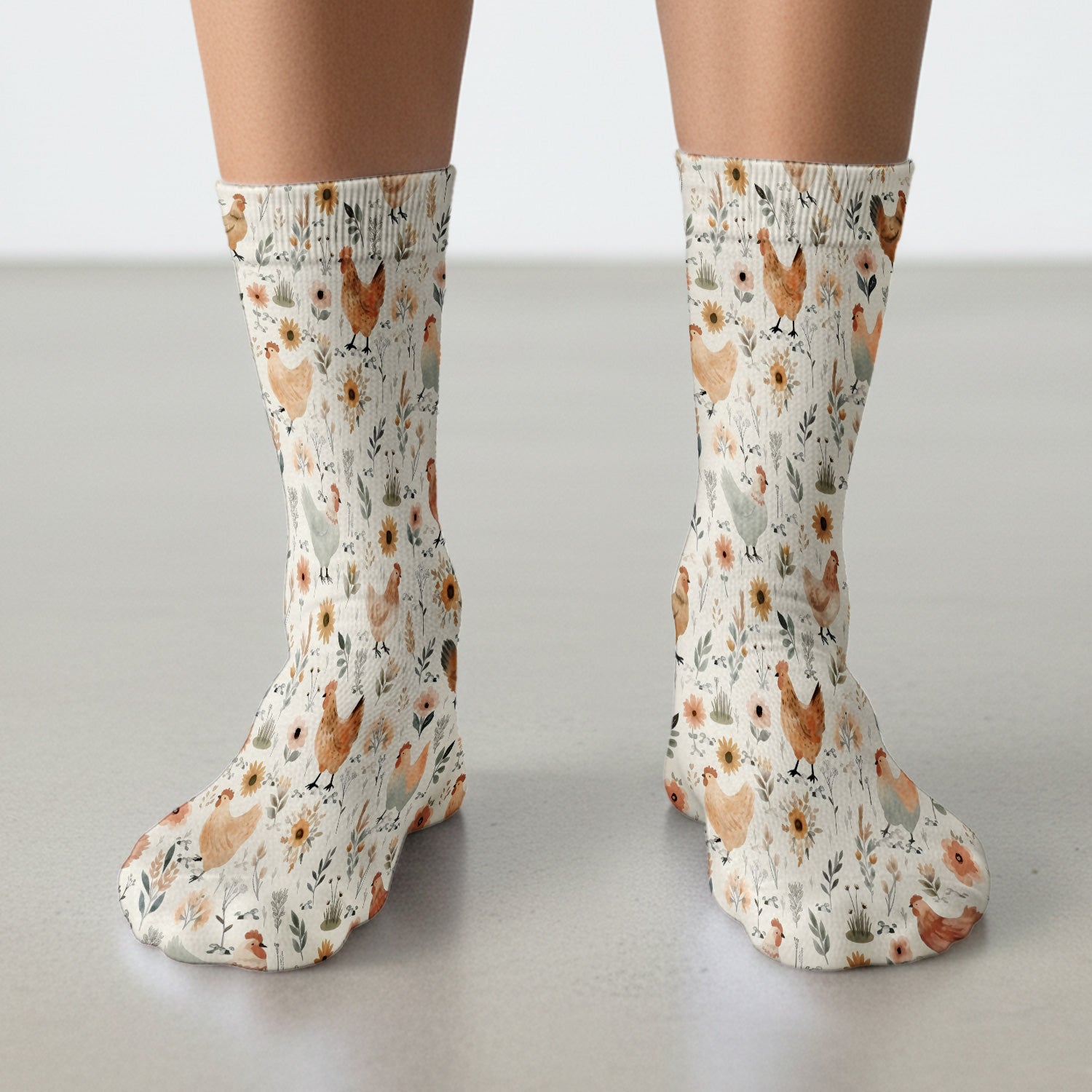 Charming Chicken Floral Farm Pattern Socks, Socks for Nurse Doctor