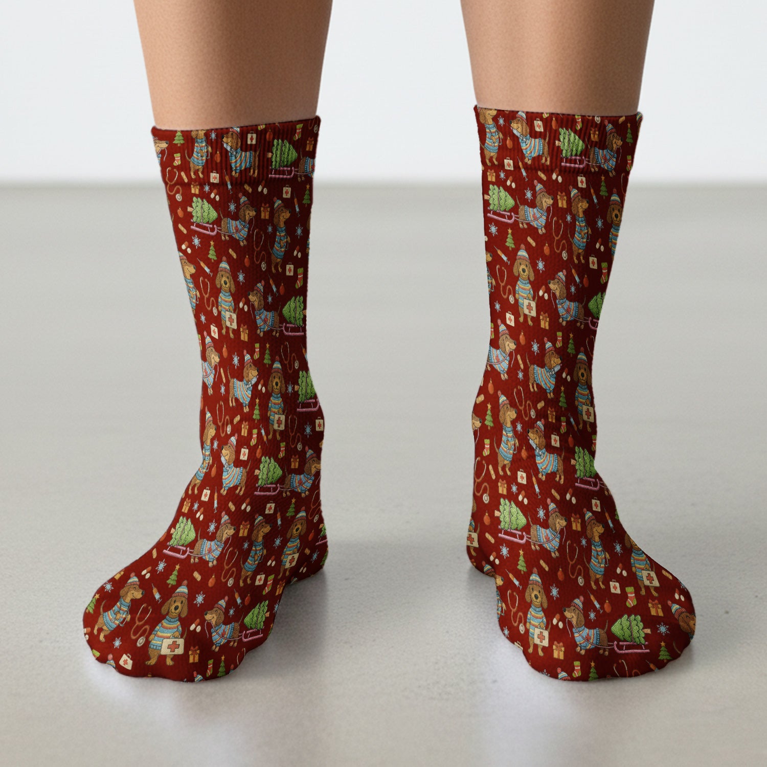 Dachshund Dog Scrub Socks For Nurse, Funny Wiener Dog Lover Gift, Cute Dog 3D Knit Pattern Sock