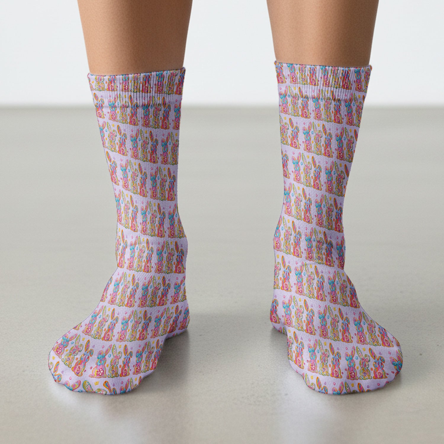 Cute Pastel Bunny Floral Patternt Socks, Breathable Fabrics Medical Uniform