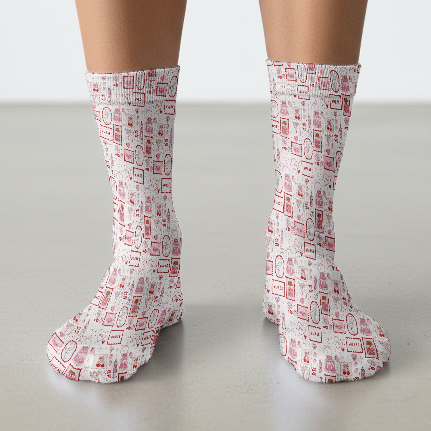 Nurse Icons Hearts Syringes Valentine Socks, Breathable Medical Uniform