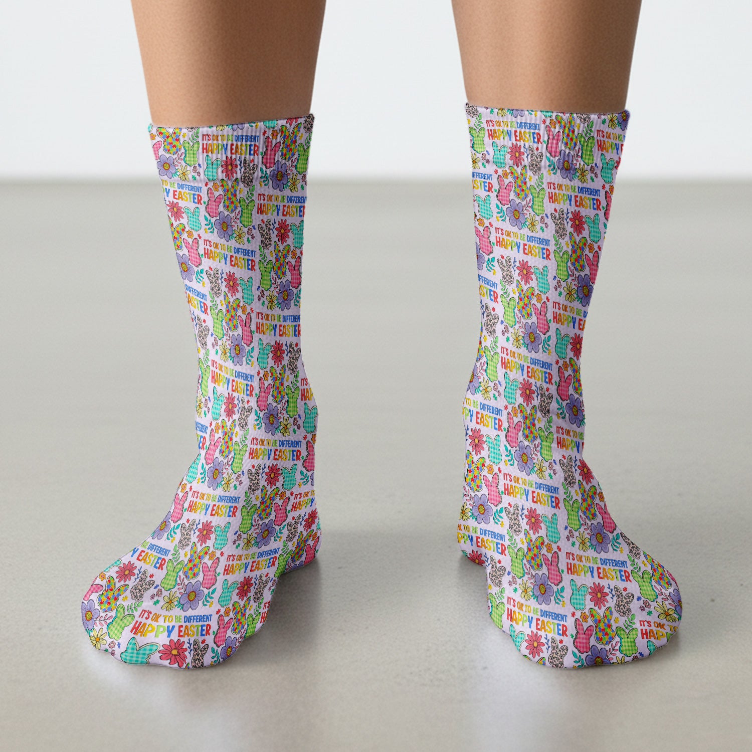 Happy Easter Bunny Floral Print Socks, Breathable Fabrics Medical Uniform