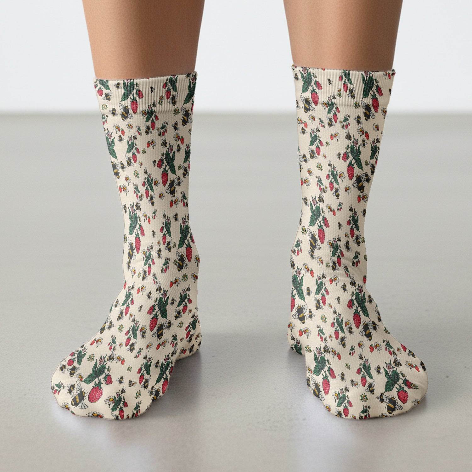 Cute Strawberry Bee Daisy Floral Pattern Scrub Socks, Socks for Nurse Doctor