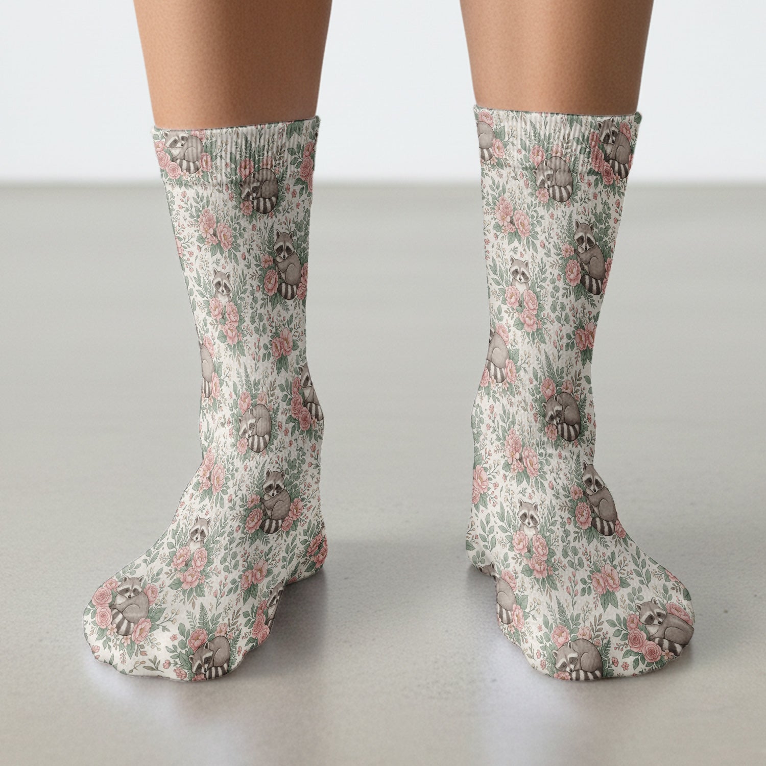 Sleeping Raccoon Rose Garden Pattern Socks, Breathable Fabrics Medical Uniform