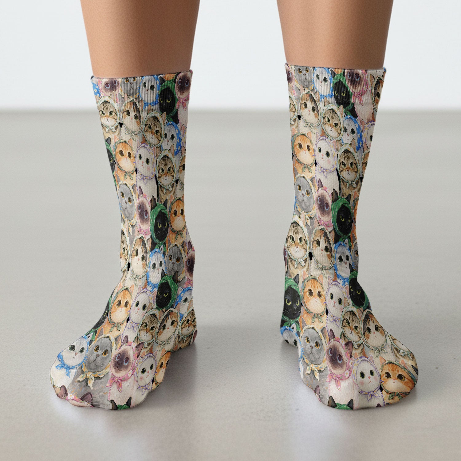Adorable Multi Cat Portrait Pattern Socks, Adult Socks for Men and Women