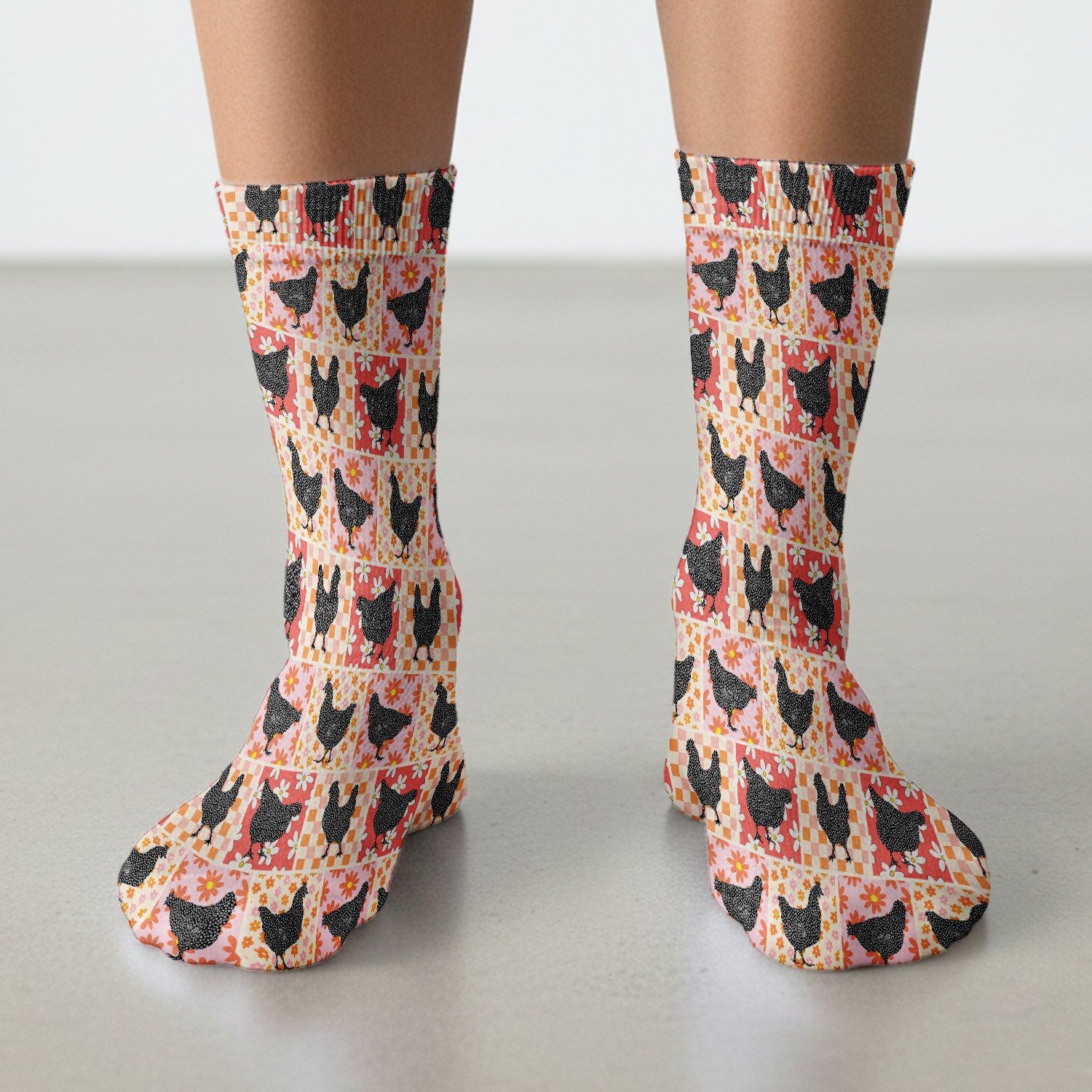 Charming Chicken Patchwork Floral Pattern Socks, Socks for Nurse Doctor