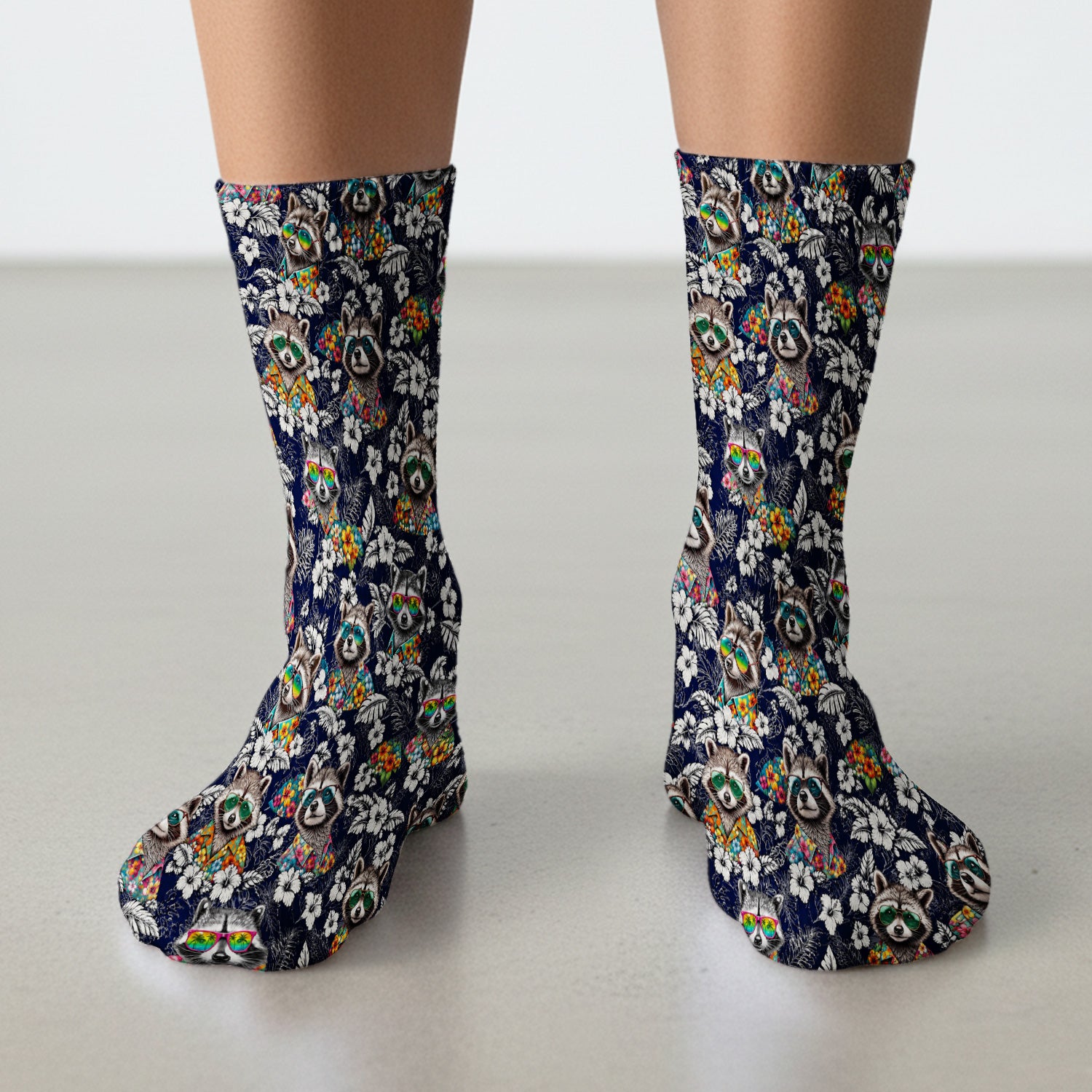 Tropical Raccoon Floral Pattern Socks, Adult Socks for Men and Women