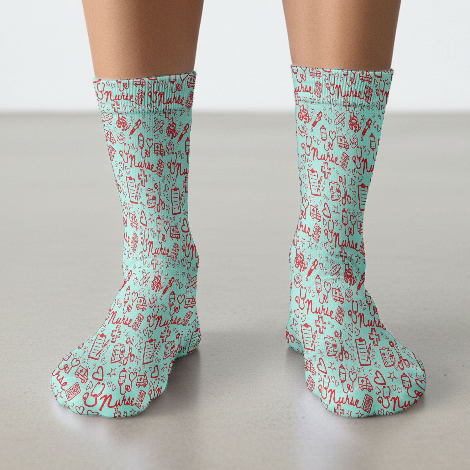 Cute Nurse Heart Medical Pattern Socks, Breathable Fabrics Medical Uniform