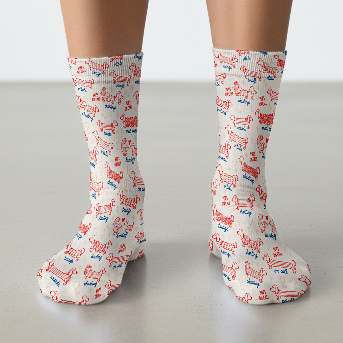 Cute Pups On Call Dachshund Pattern Socks, Adult Socks for Men and Women