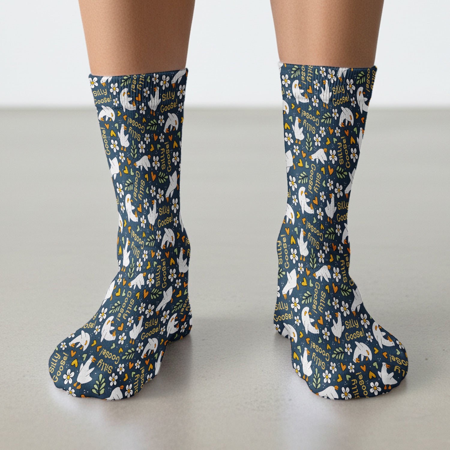 Silly Goose Floral Pattern Socks, Adult Socks for Men and Women
