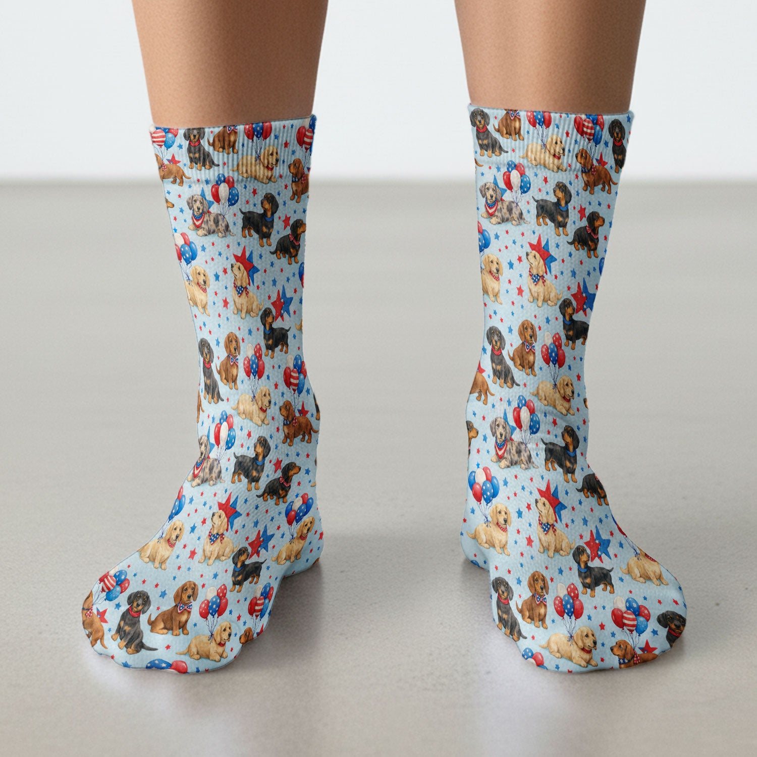 Cute Patriotic Dachshund Balloon Star Pattern Socks, Socks for Nurse Doctor